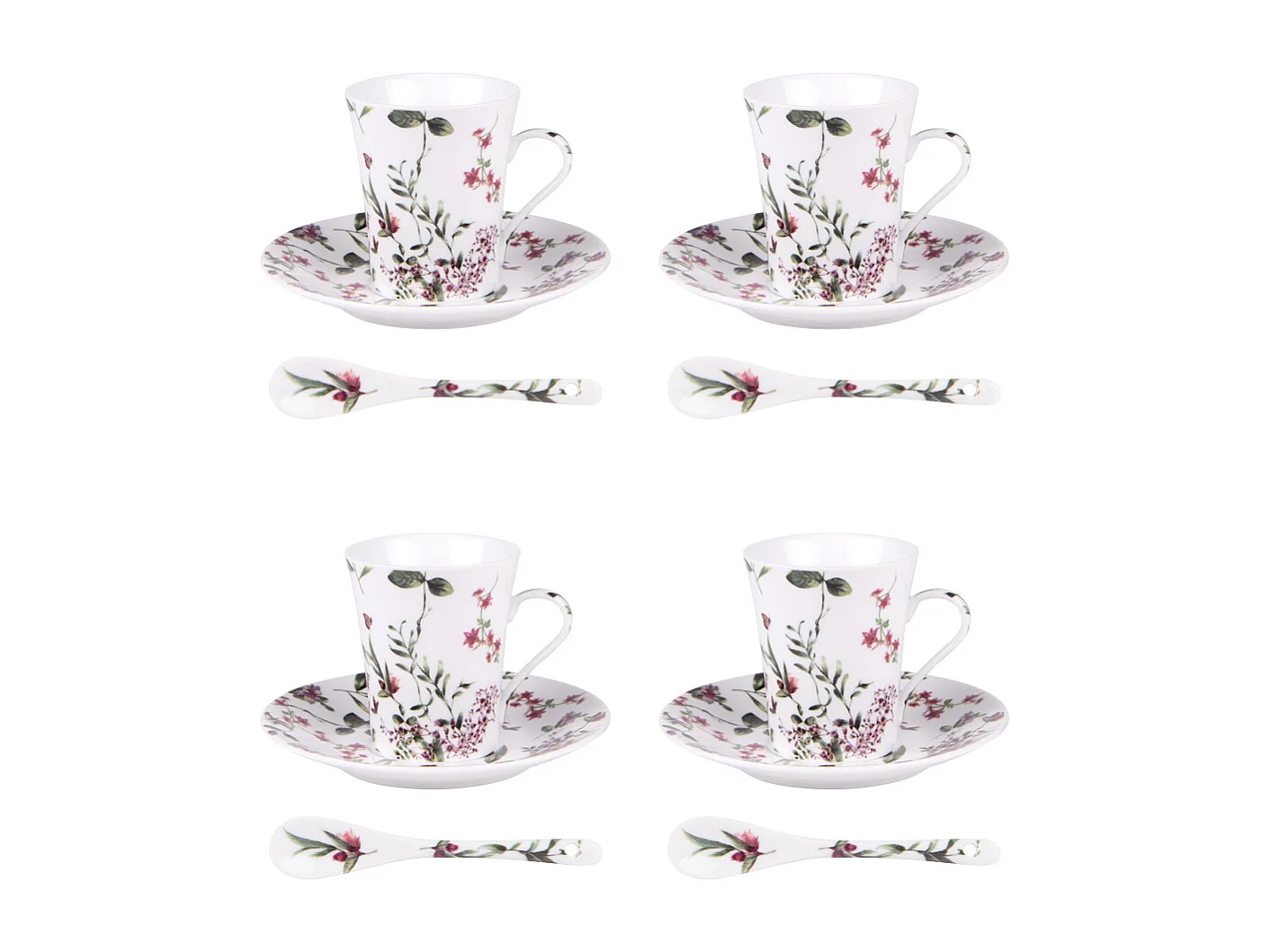 Coffret 4 pièces champêtre avec sous tasses et cuillère 16 cl