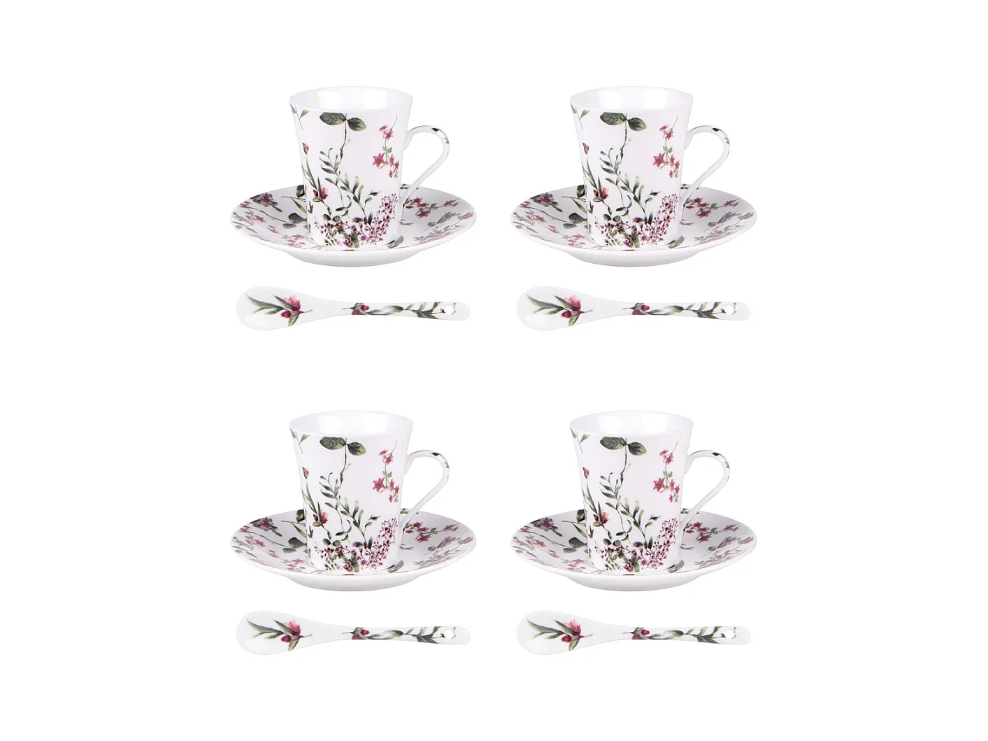 Coffret 4 pièces champêtre avec sous tasses et cuillère 16 cl