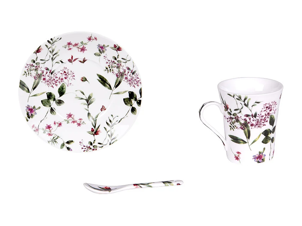 Coffret 4 pièces champêtre avec sous tasses et cuillère 16 cl