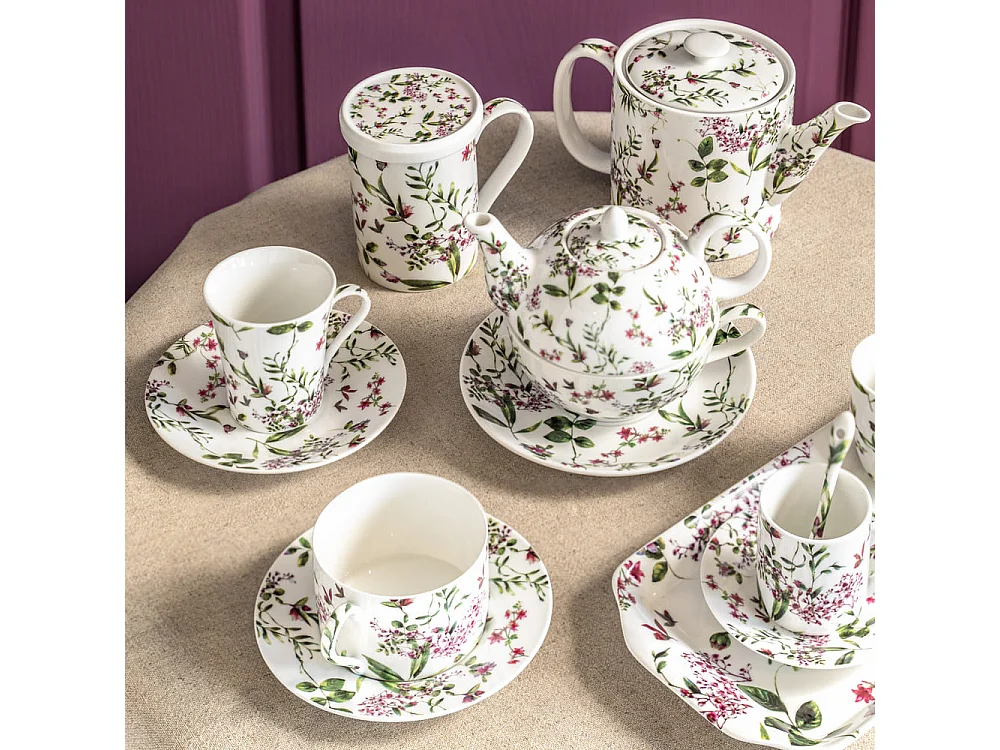 Coffret 4 pièces champêtre avec sous tasses et cuillère 16 cl