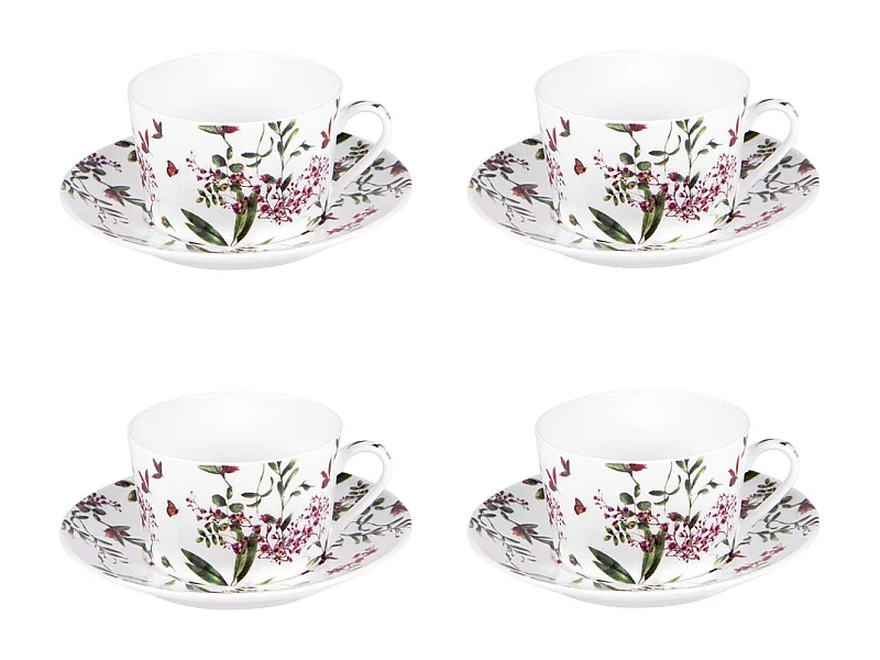 Coffret 4 pièces champêtre avec sous tasses 18 cl