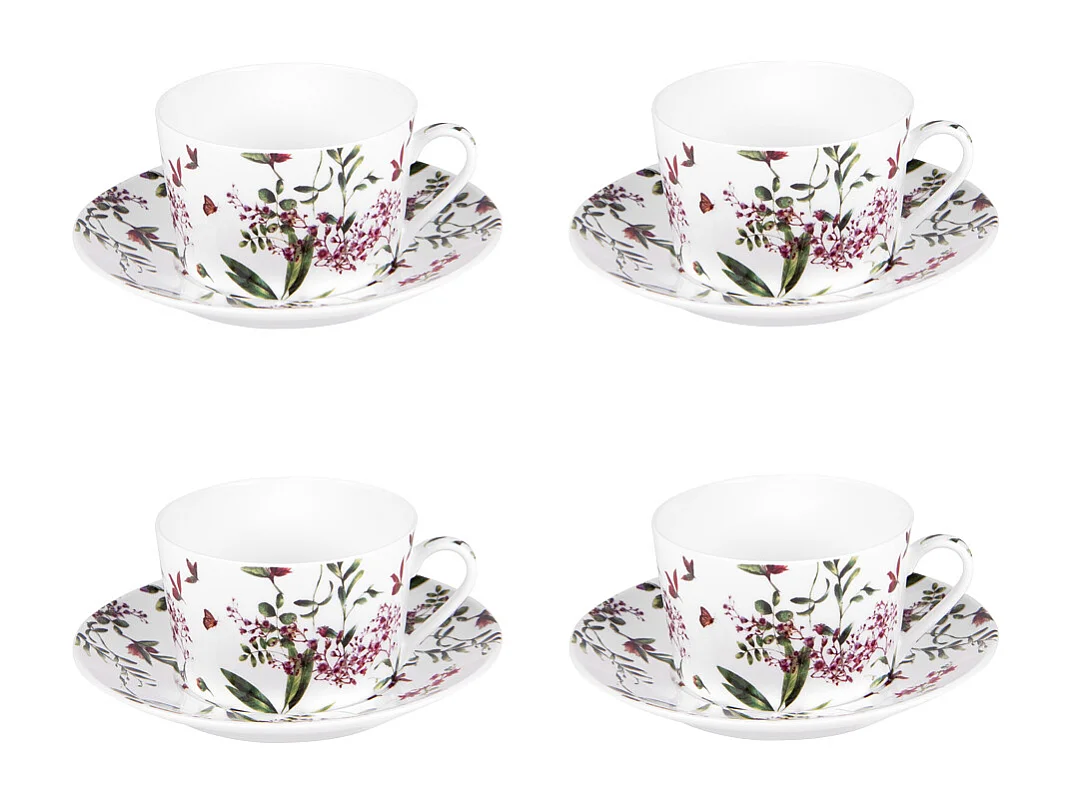 Coffret 4 pièces champêtre avec sous tasses 18 cl