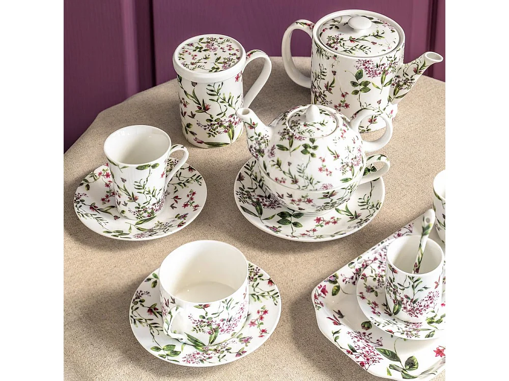 Coffret 4 pièces champêtre avec sous tasses 18 cl