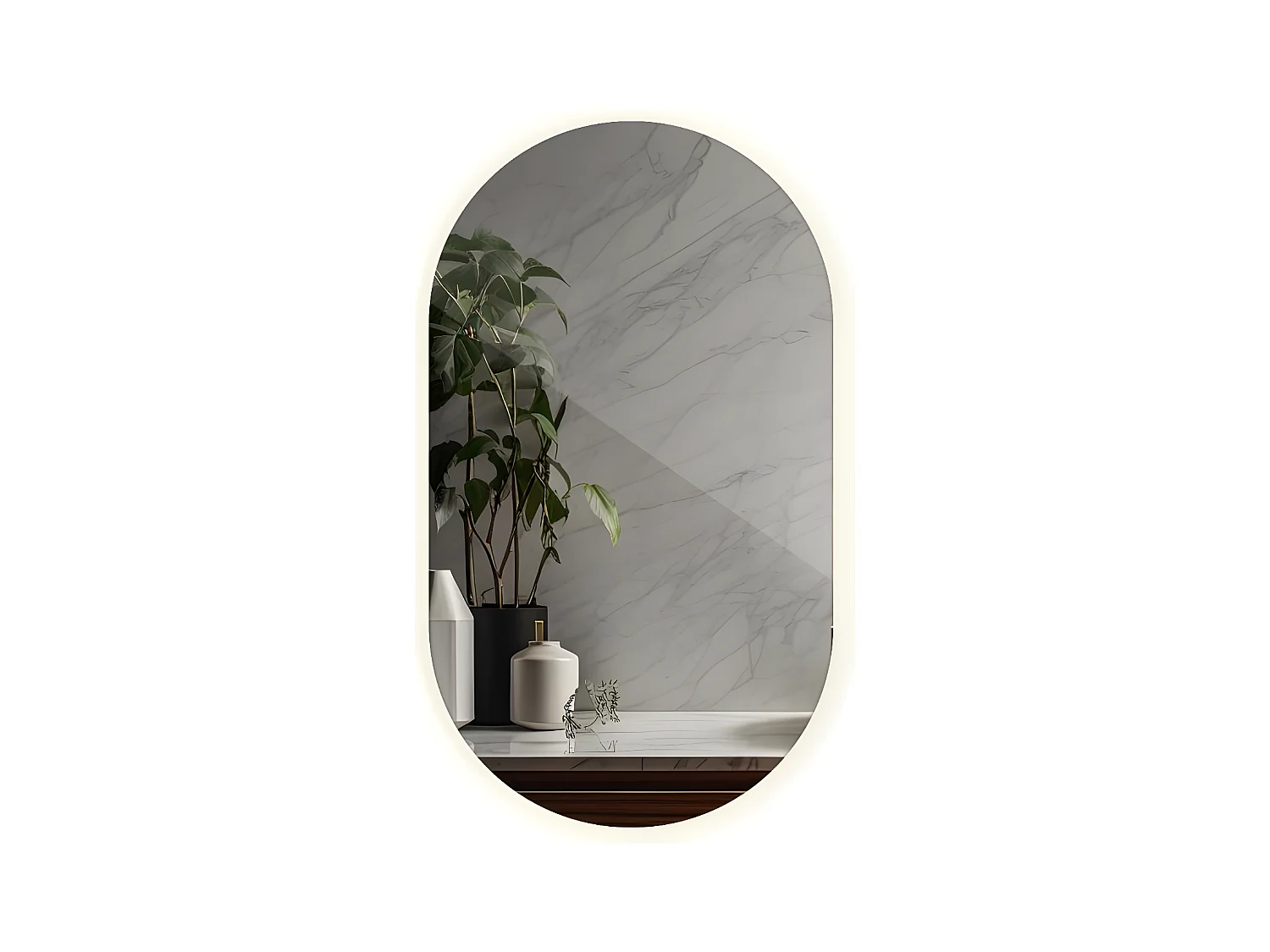Miroir de salle de bain irrégulier - Ovale - Tenture murale LED - lumière neutre