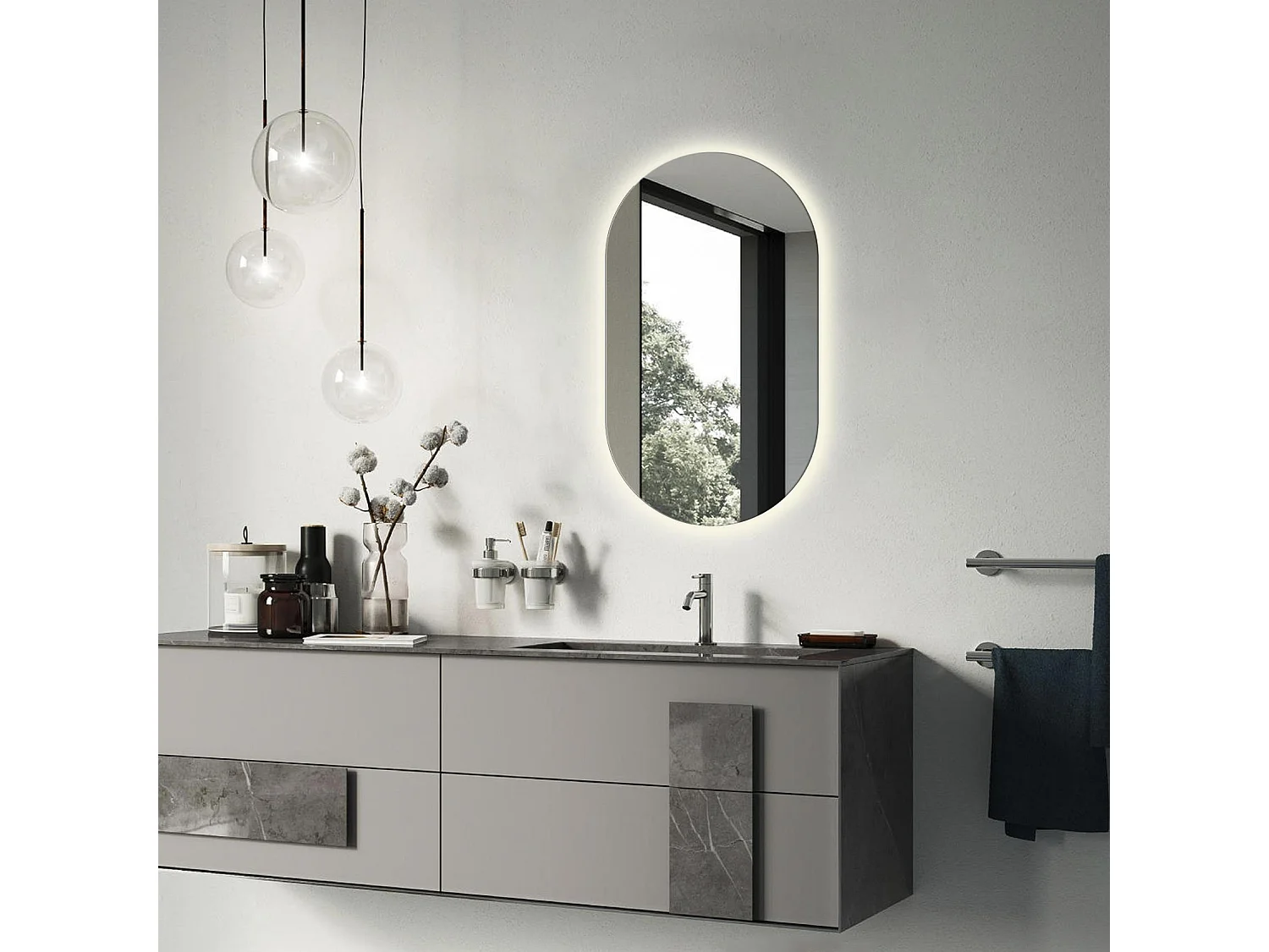 Miroir irrégulier - Ovale - LED pour le maquillage de salle de bain - lumière chaude