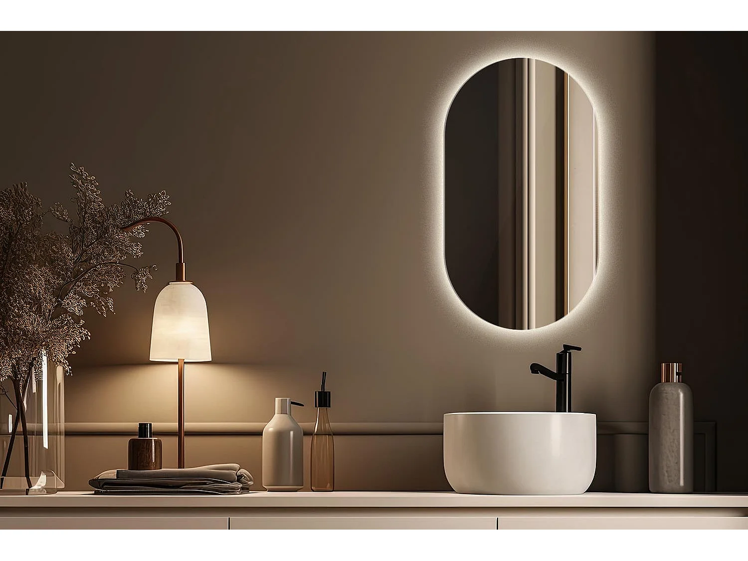 Miroir irrégulier - Ovale - LED pour le maquillage de salle de bain - lumière chaude