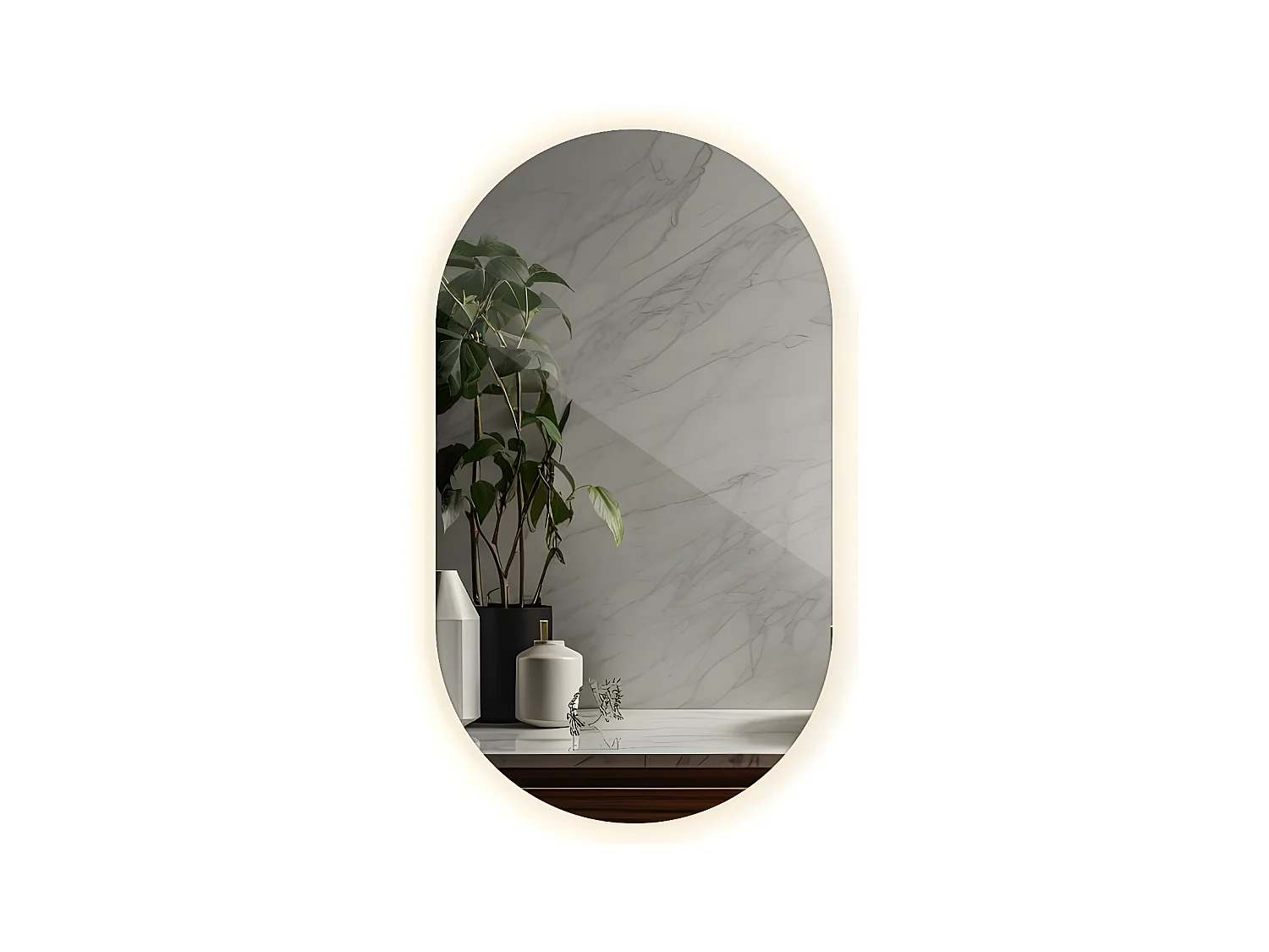 Miroir de salle de bain irrégulier - Ovale - Tenture murale LED - lumière chaude
