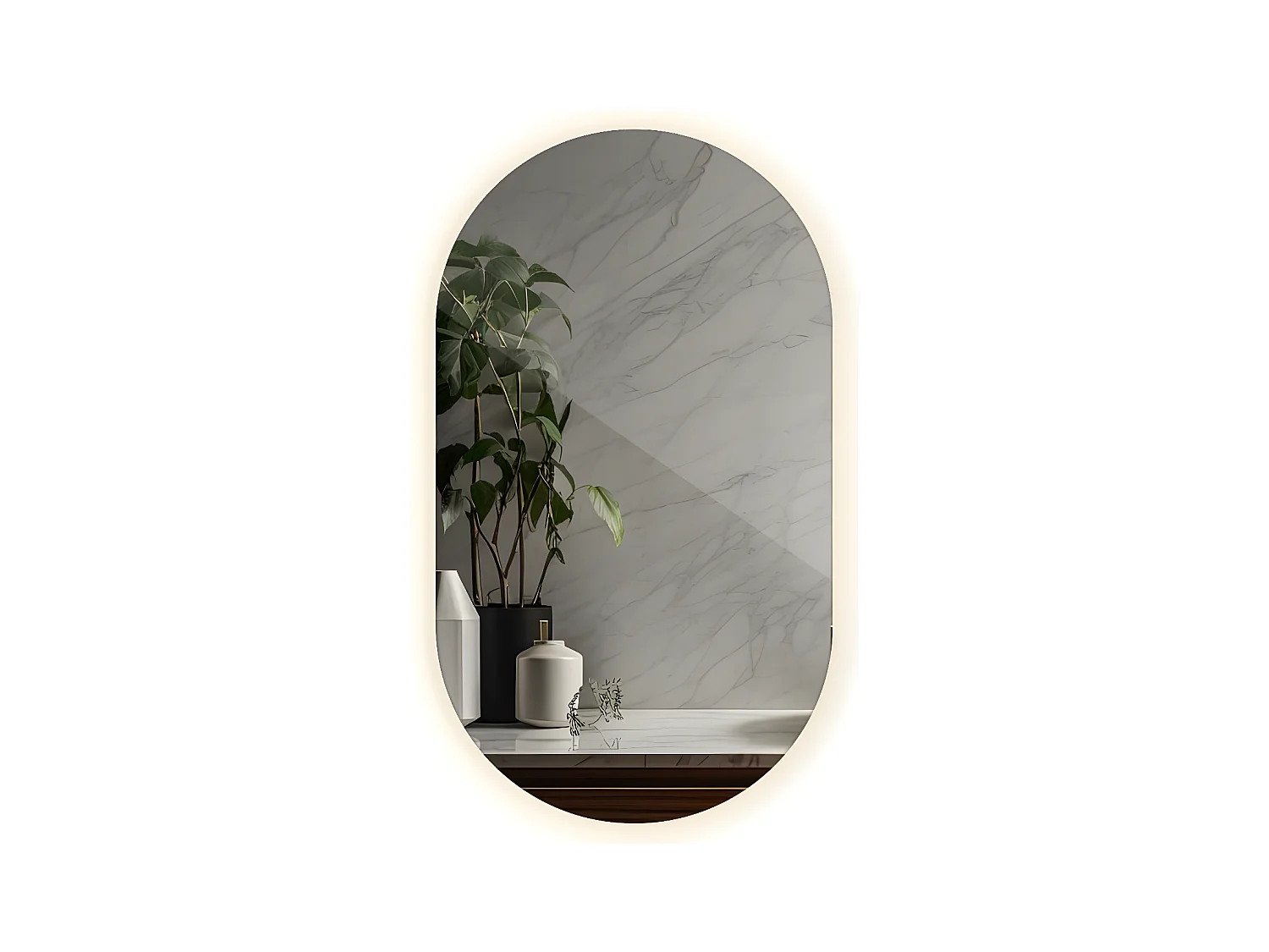 Miroir irrégulier minimaliste - Ovale - LED pour la salle de bain - lumière chaude