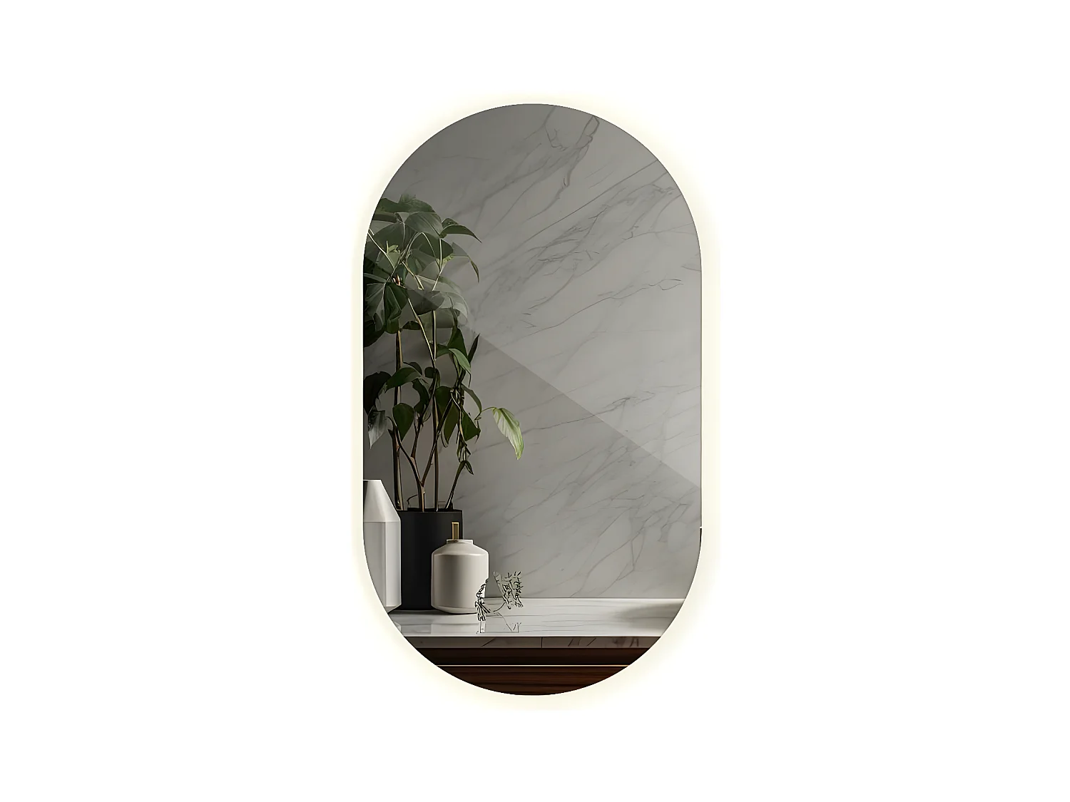 Miroir irrégulier minimaliste - Ovale - LED pour la salle de bain - lumière neutre