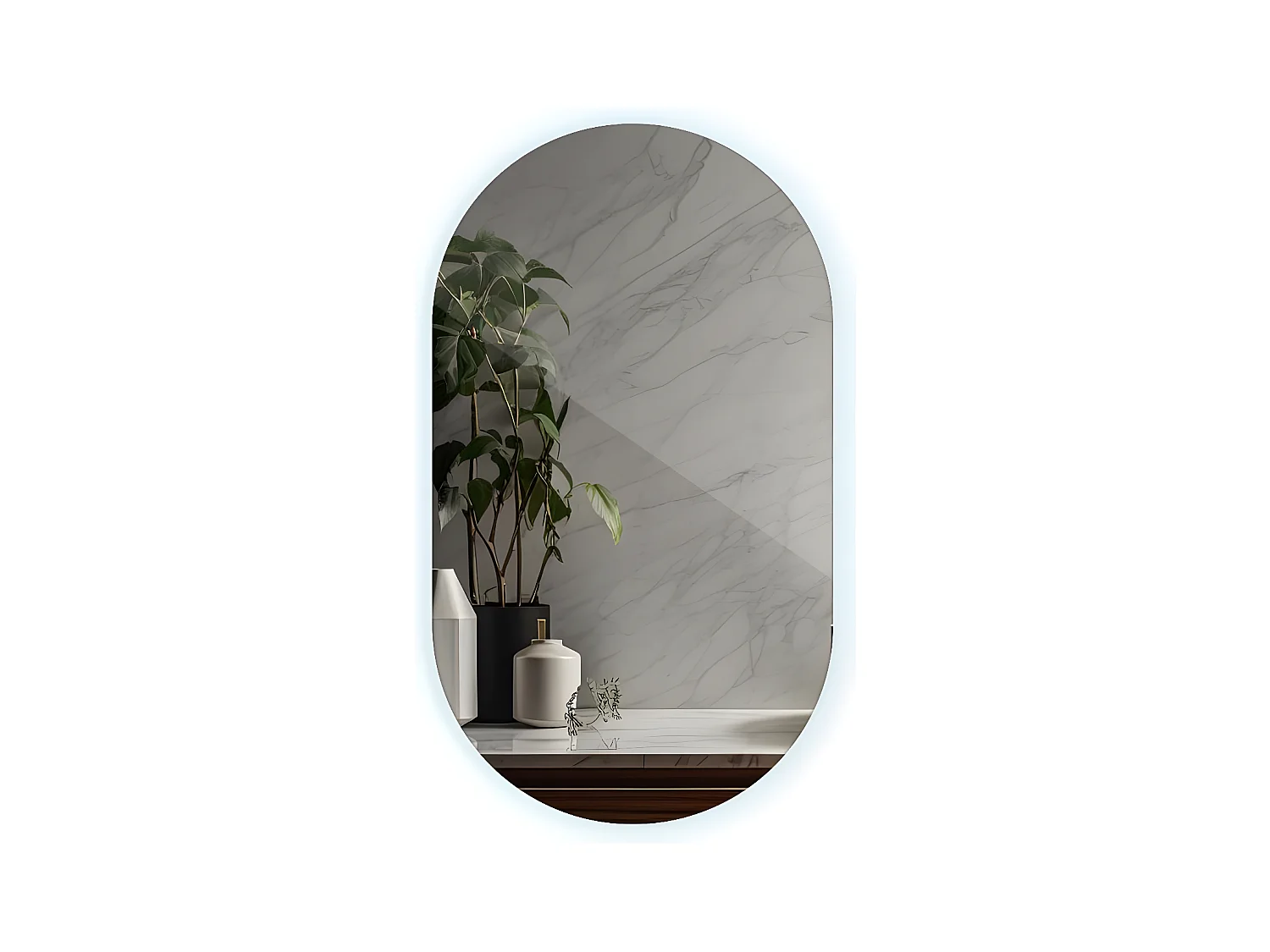 Miroir de salle de bain irrégulier - Ovale - Tenture murale LED - lumière froide