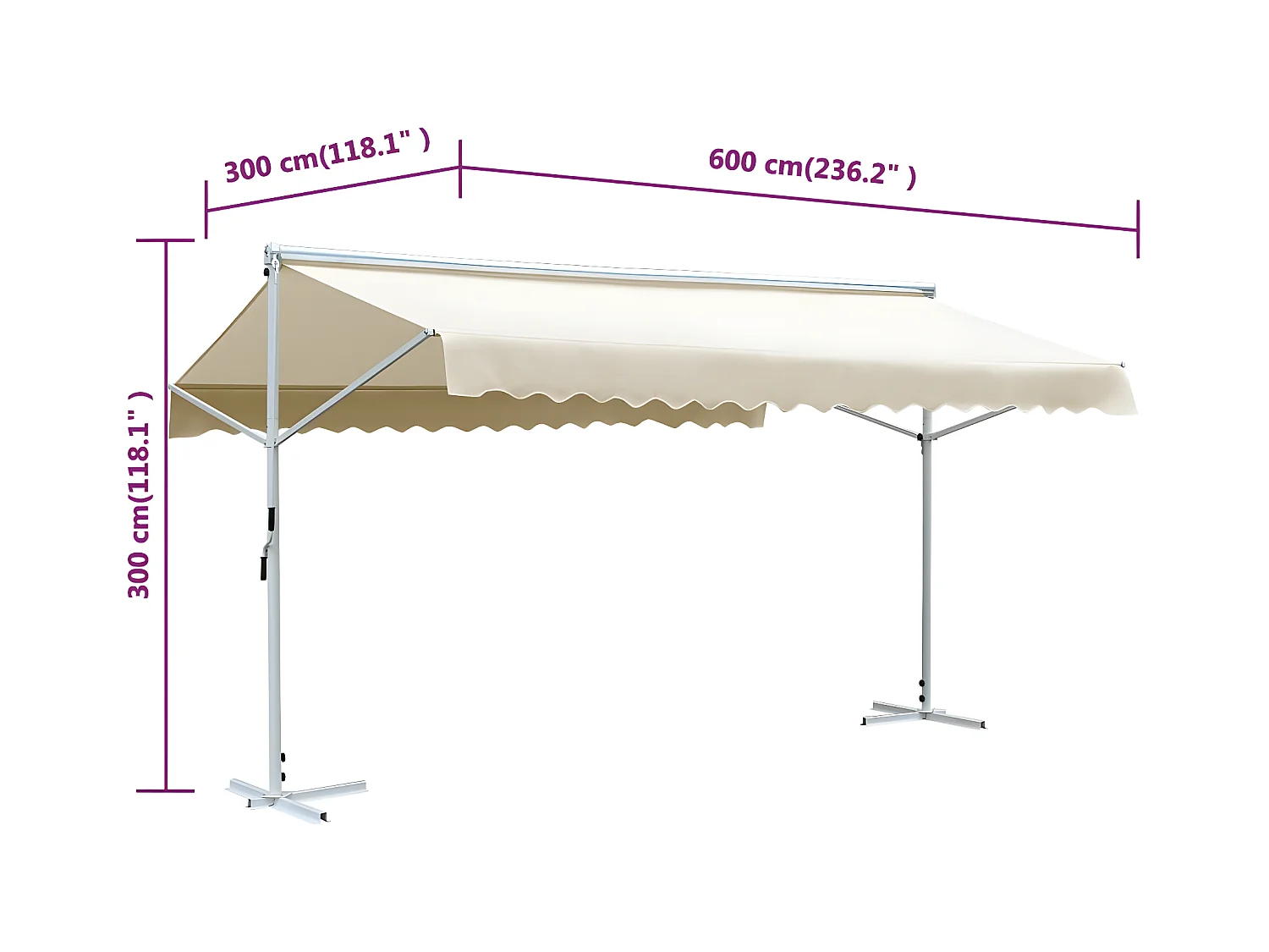 Auvent sur pied 600 x 300 cm Crème