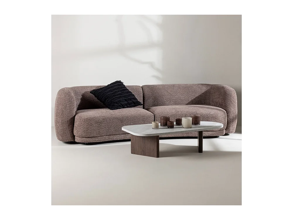 Cielo - Canapé droit arrondi 3,5 places en tissu et métal - Taupe