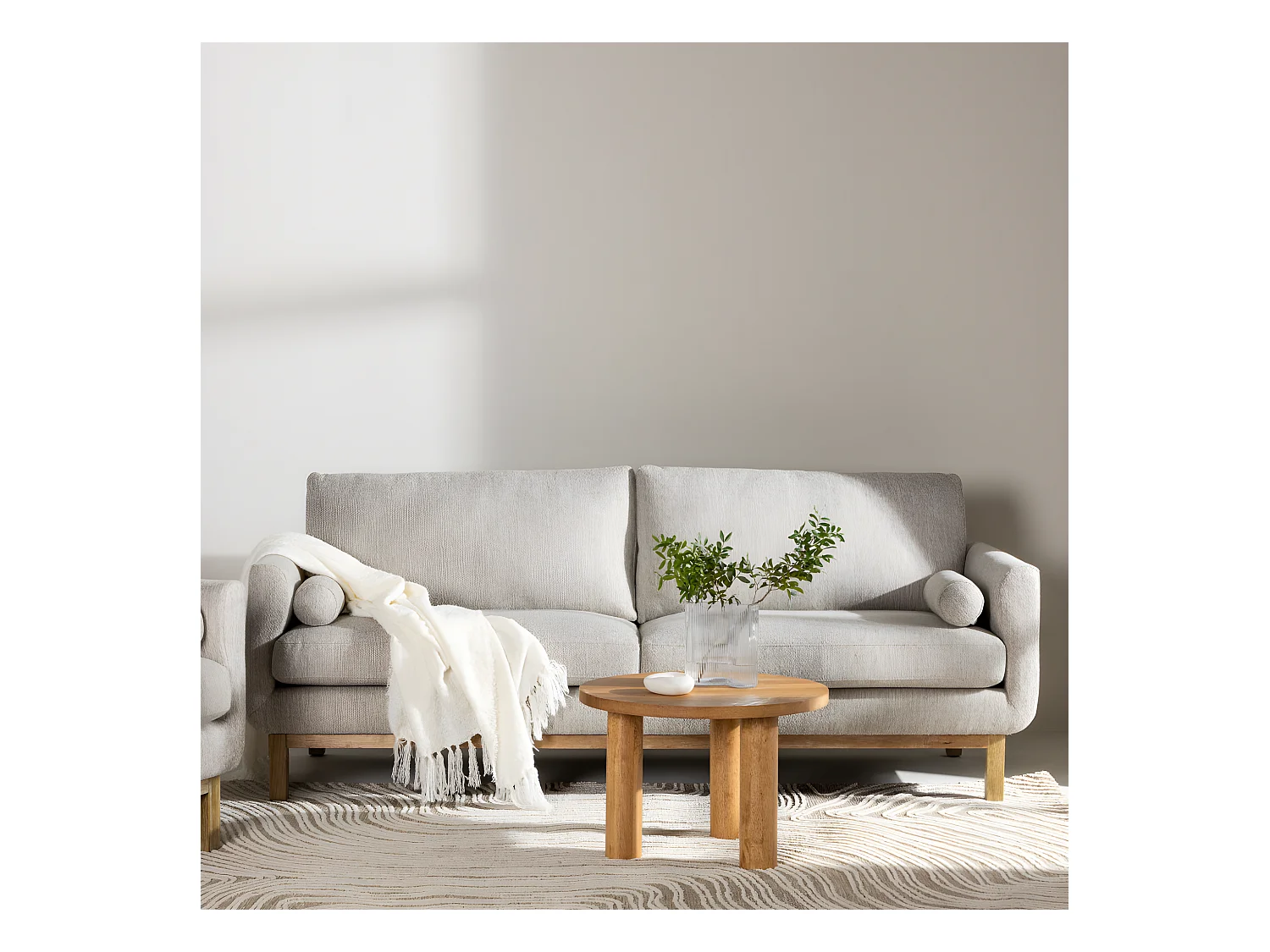 Olympos - Canapé 3 places en tissu et bois - Beige