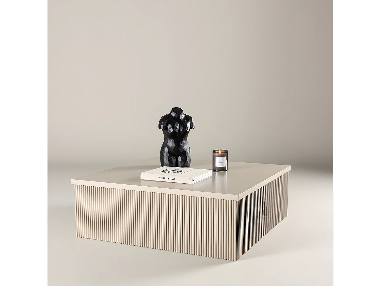 Table Basse Nervurée "Lenox" 90cm Beige