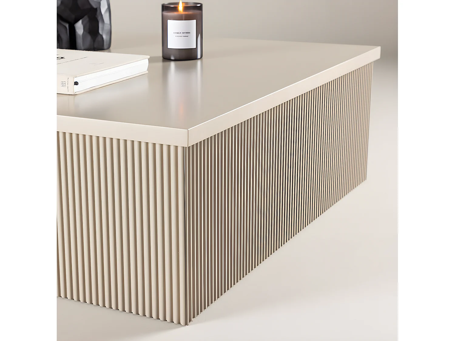 Table Basse Nervurée "Lenox" 90cm Beige