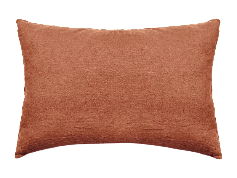 Taie d'oreiller 50x70 cm pur coton lavé PALACE marron terre cuite