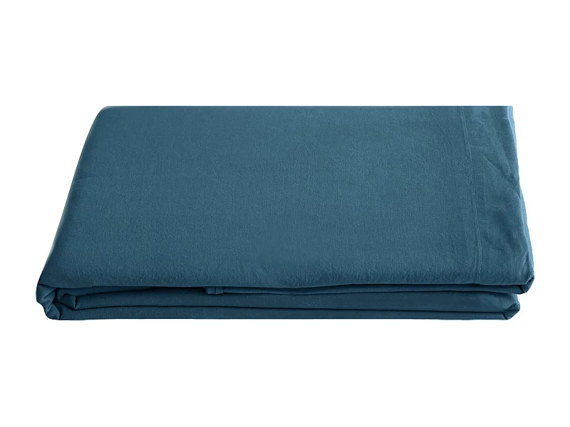 Drap plat PALACE pur coton lavé 270x290 cm uni bleu marine