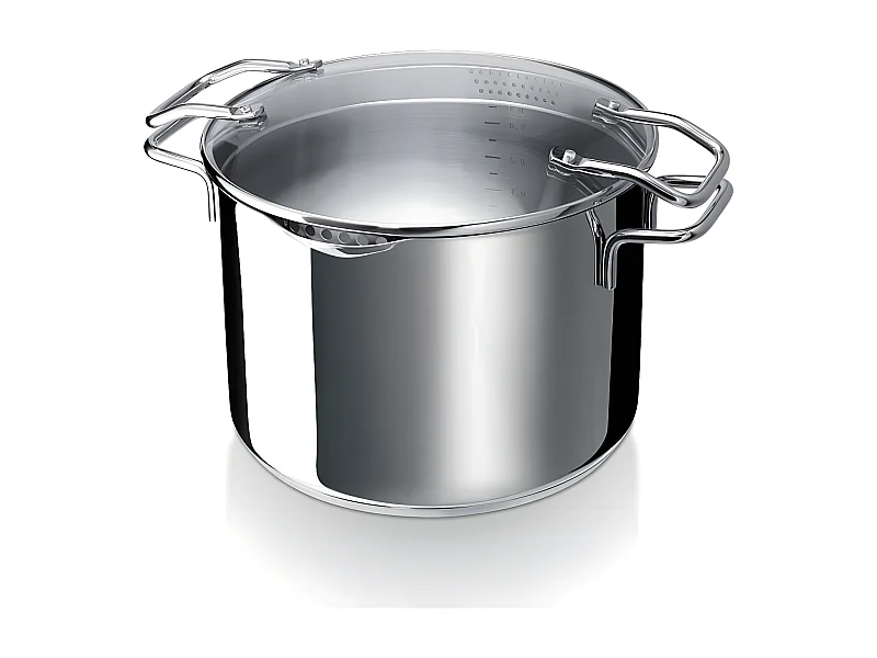 Cuiseur à pâtes et légumes 7,6 l en inox avec couvercle en verre