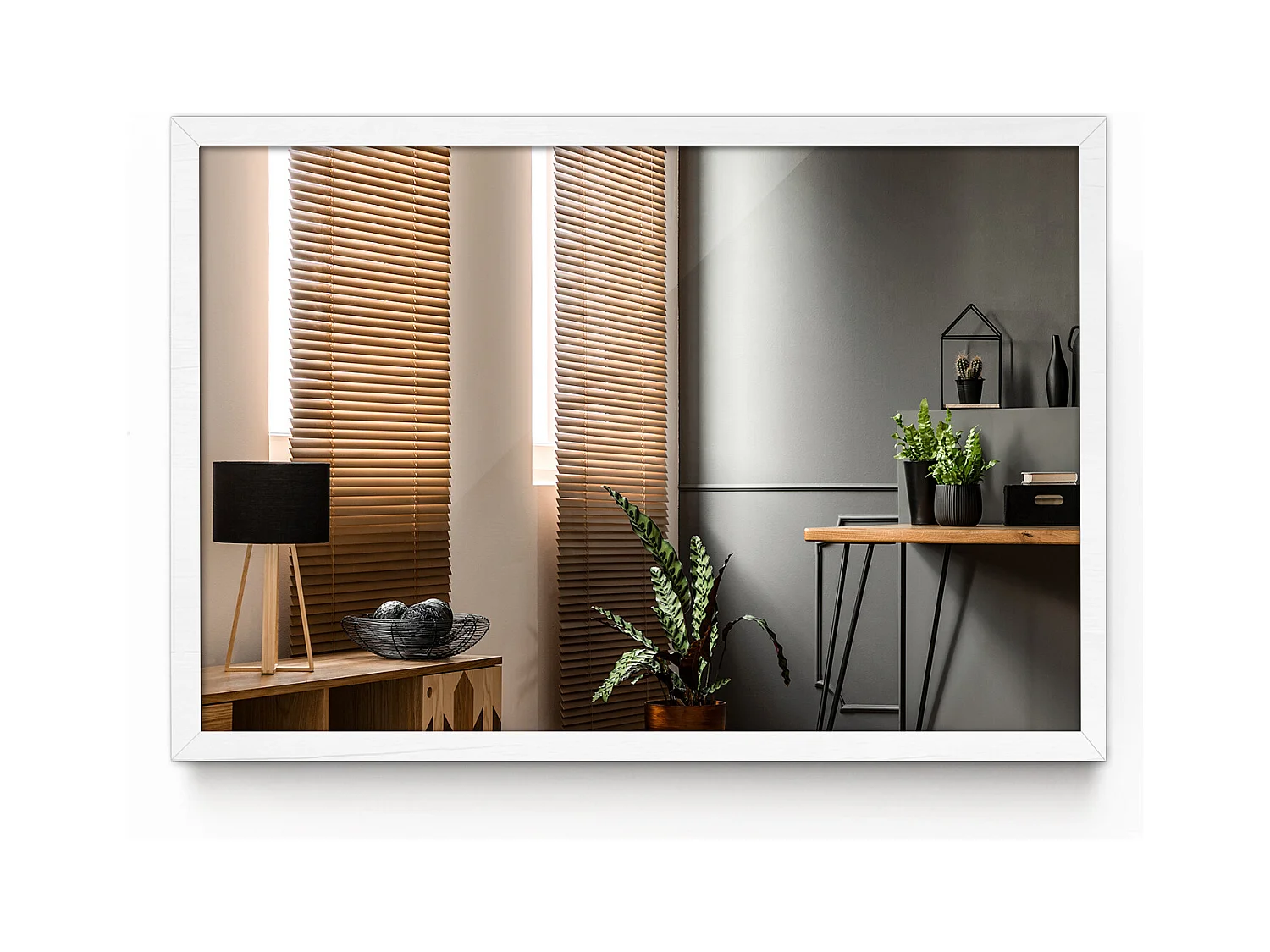 Miroir moderne cadre blanc pour salle de bain 70x50 cm