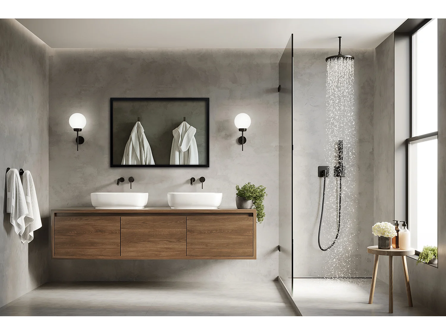 Miroir mural moderne cadre noir 70x50 cm