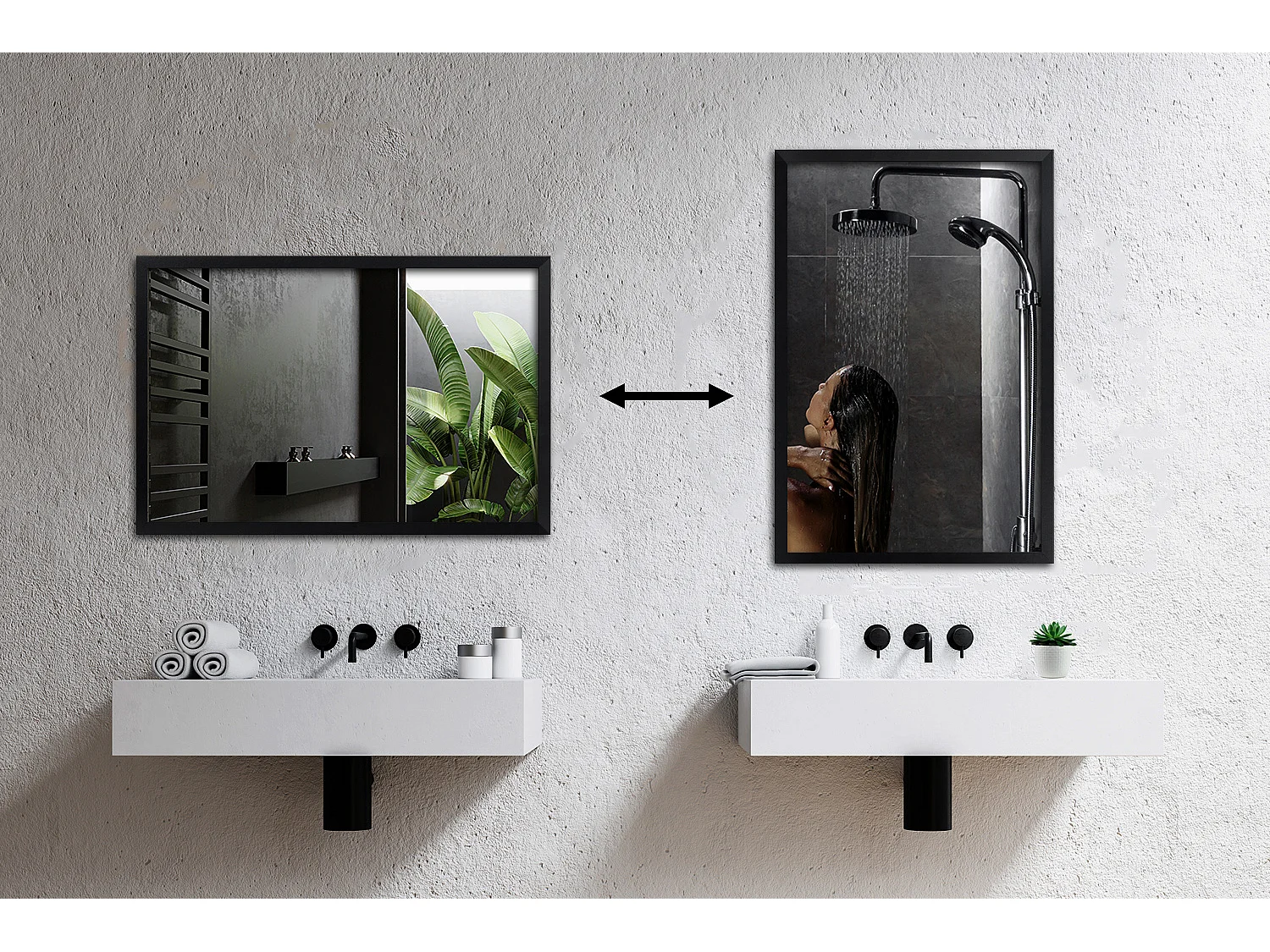 Miroir mural moderne cadre noir 70x50 cm