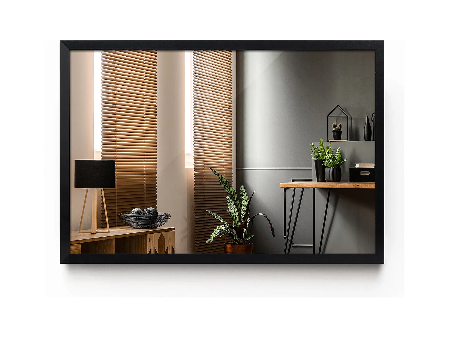Miroir mural moderne cadre noir 70x50 cm