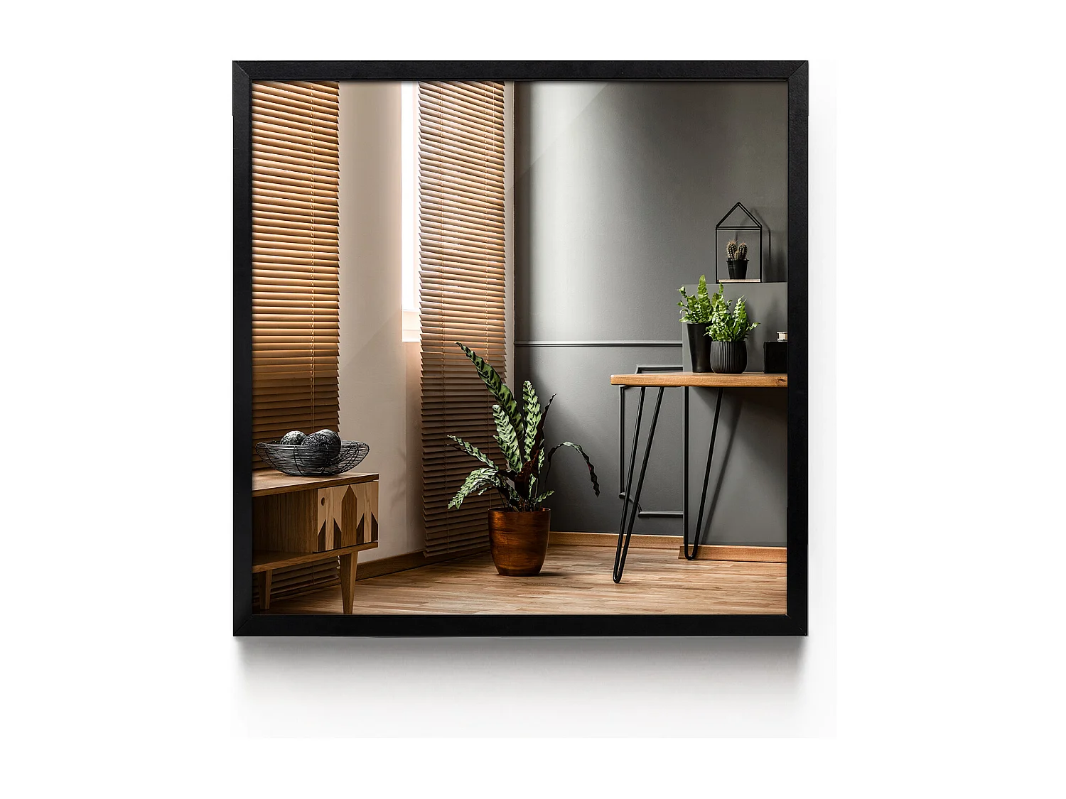 Quadratischer Wandspiegel mit schwarzem Rahmen, 50 x 50 cm