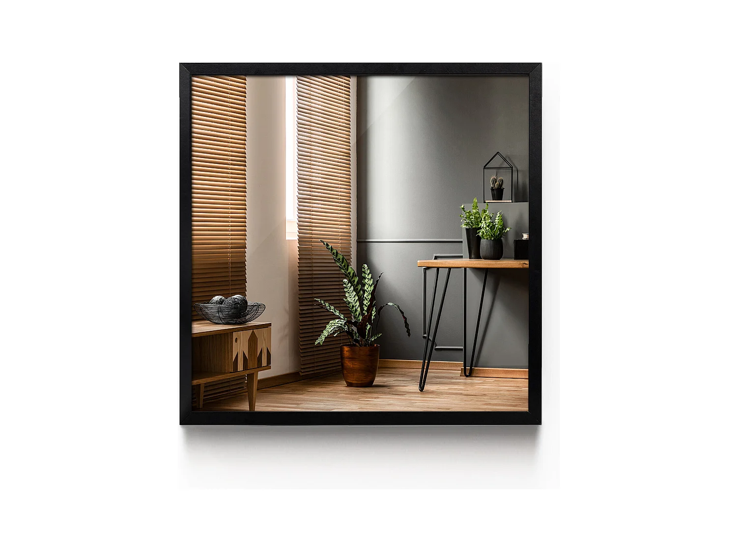 Miroir mural carré à suspendre dans un cadre noir 50x50 cm