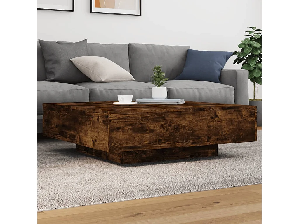 Table basse chêne fumé 100x100x31 cm bois d'ingénierie