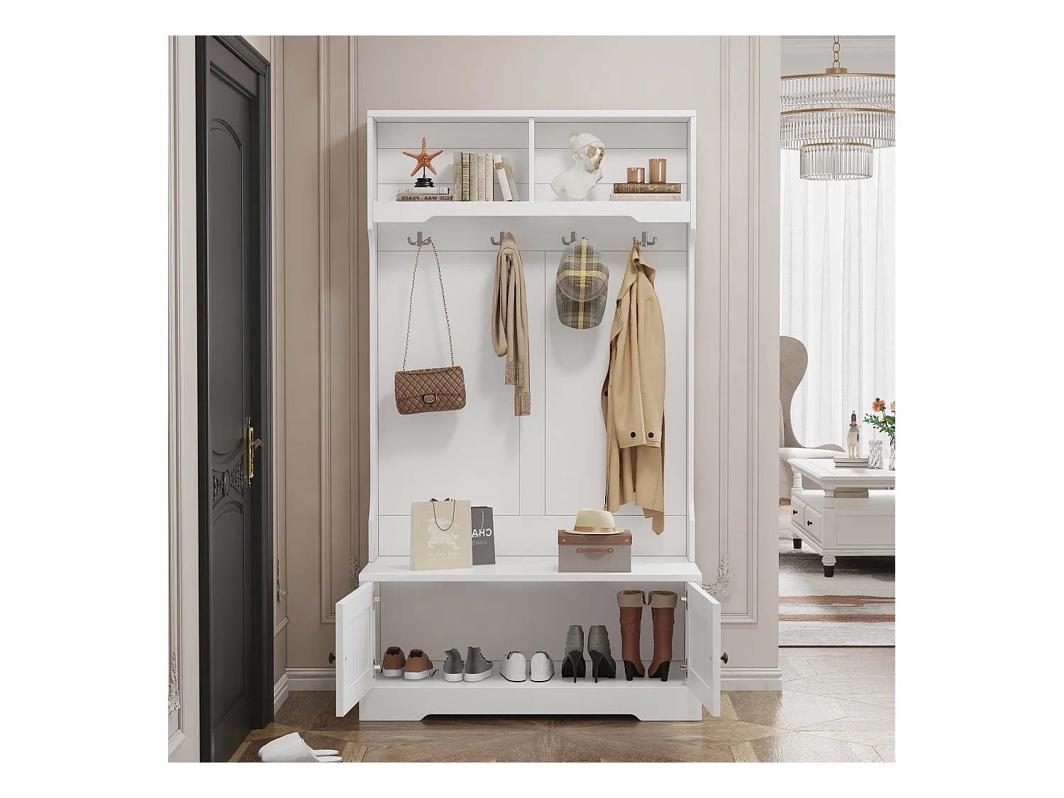 Vestiaire - 4 crochets & 4 compartiments - Blanc