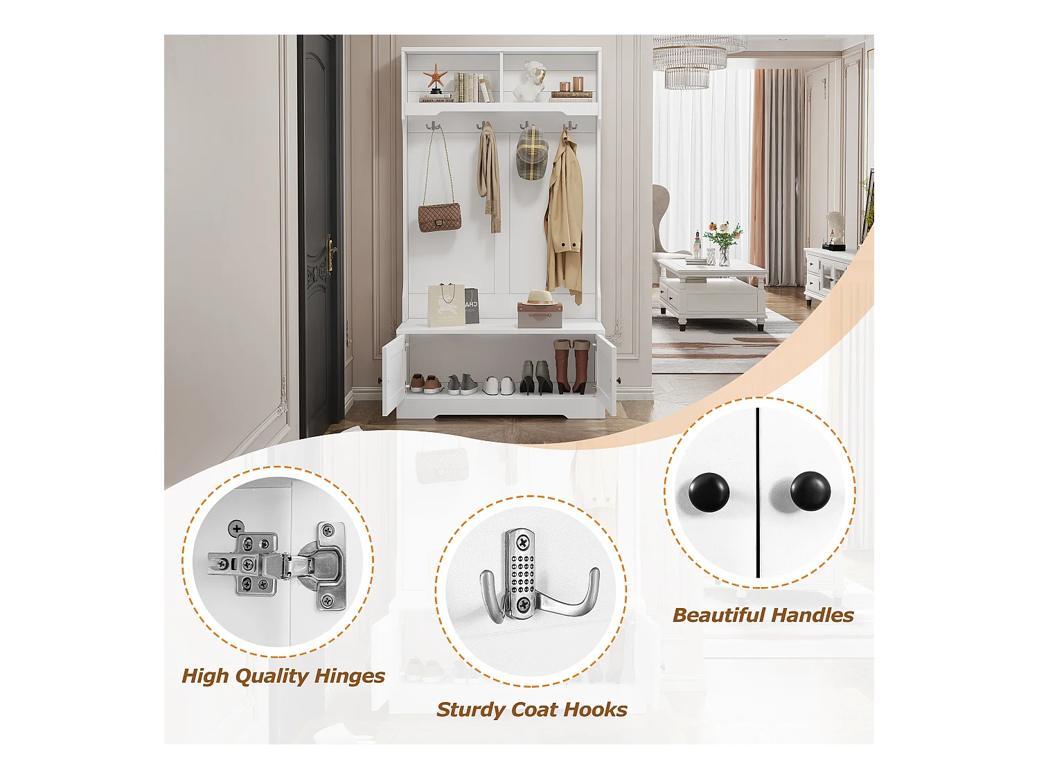 Vestiaire - 4 crochets & 4 compartiments - Blanc