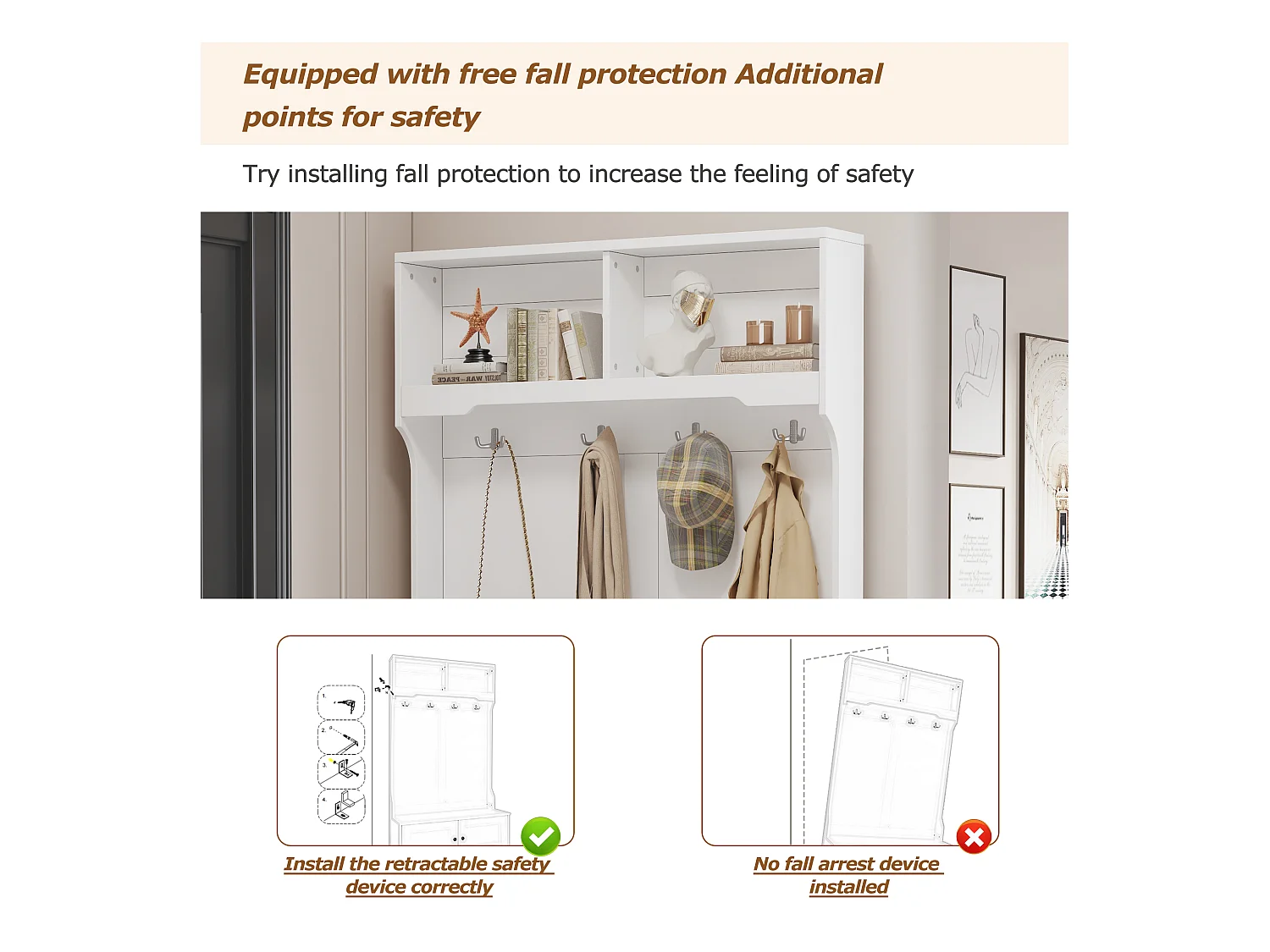 Vestiaire - 4 crochets & 4 compartiments - Blanc