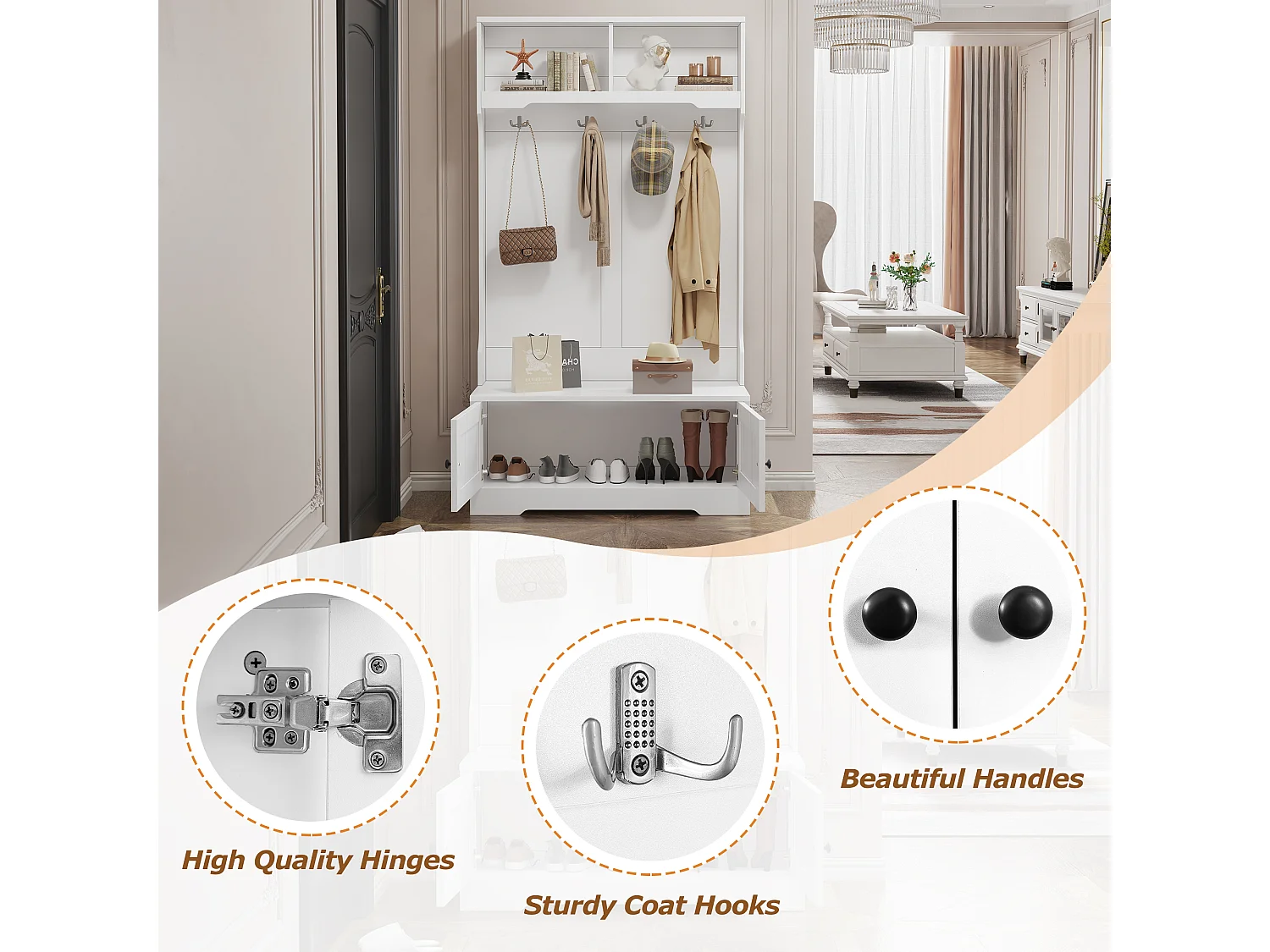 Vestiaire - 4 crochets & 4 compartiments - Blanc