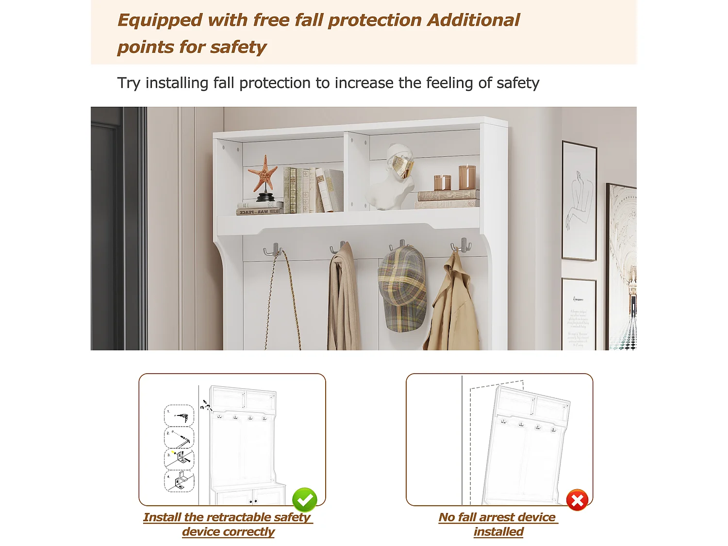 Vestiaire - 4 crochets & 4 compartiments - Blanc