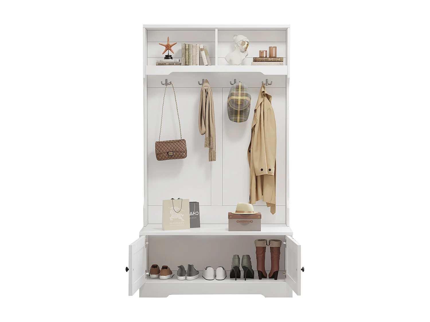 Vestiaire - 4 crochets & 4 compartiments - Blanc