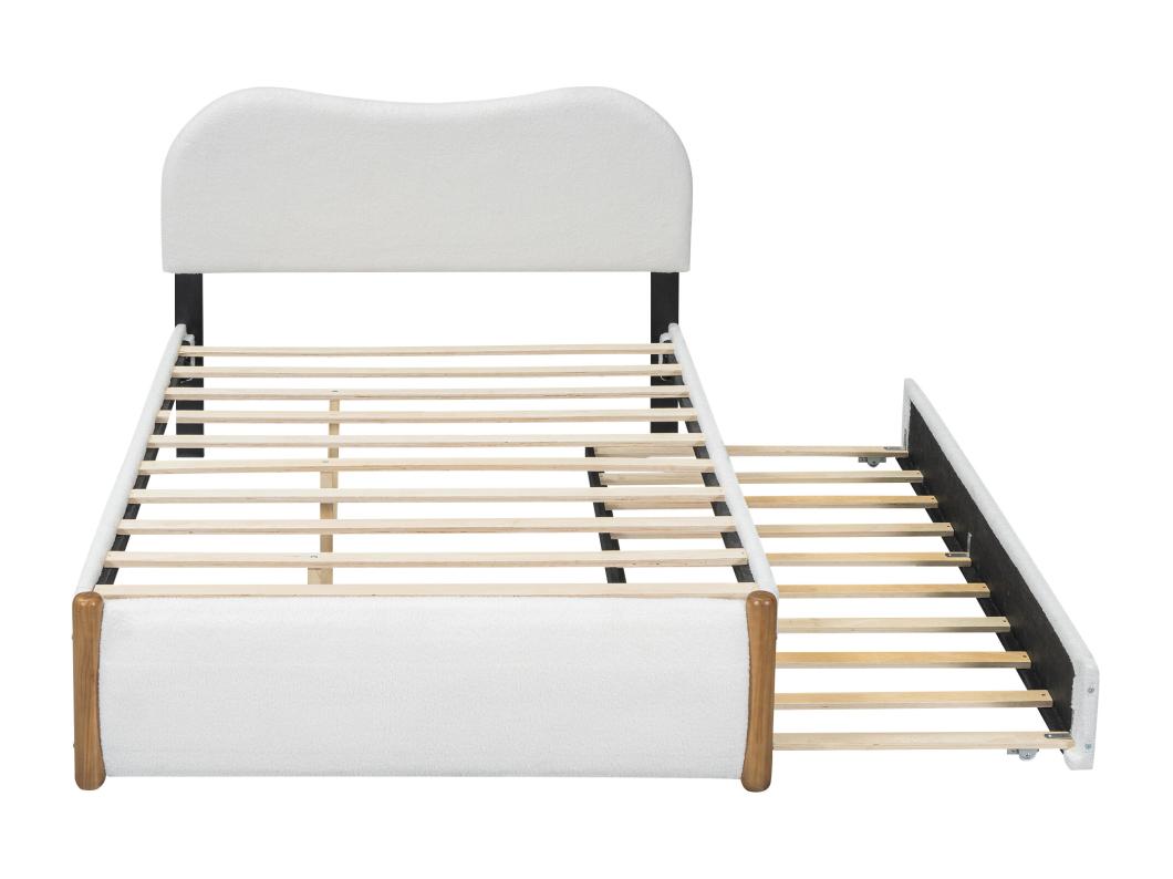 Cama estofada em pelúcia 140x200cm - com gavetão extraível - com base de ripas de MDF - Branco