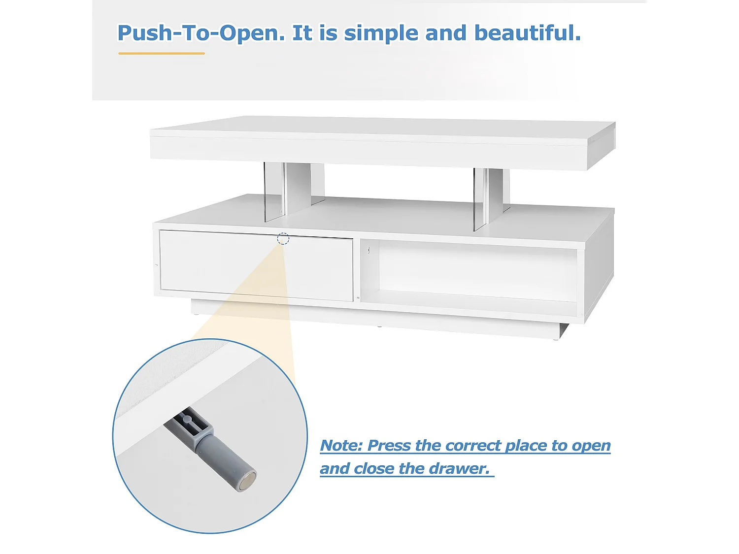 Table basse avec LED - 1 tiroir et des compartiments ouverts - style moderne - Blanc