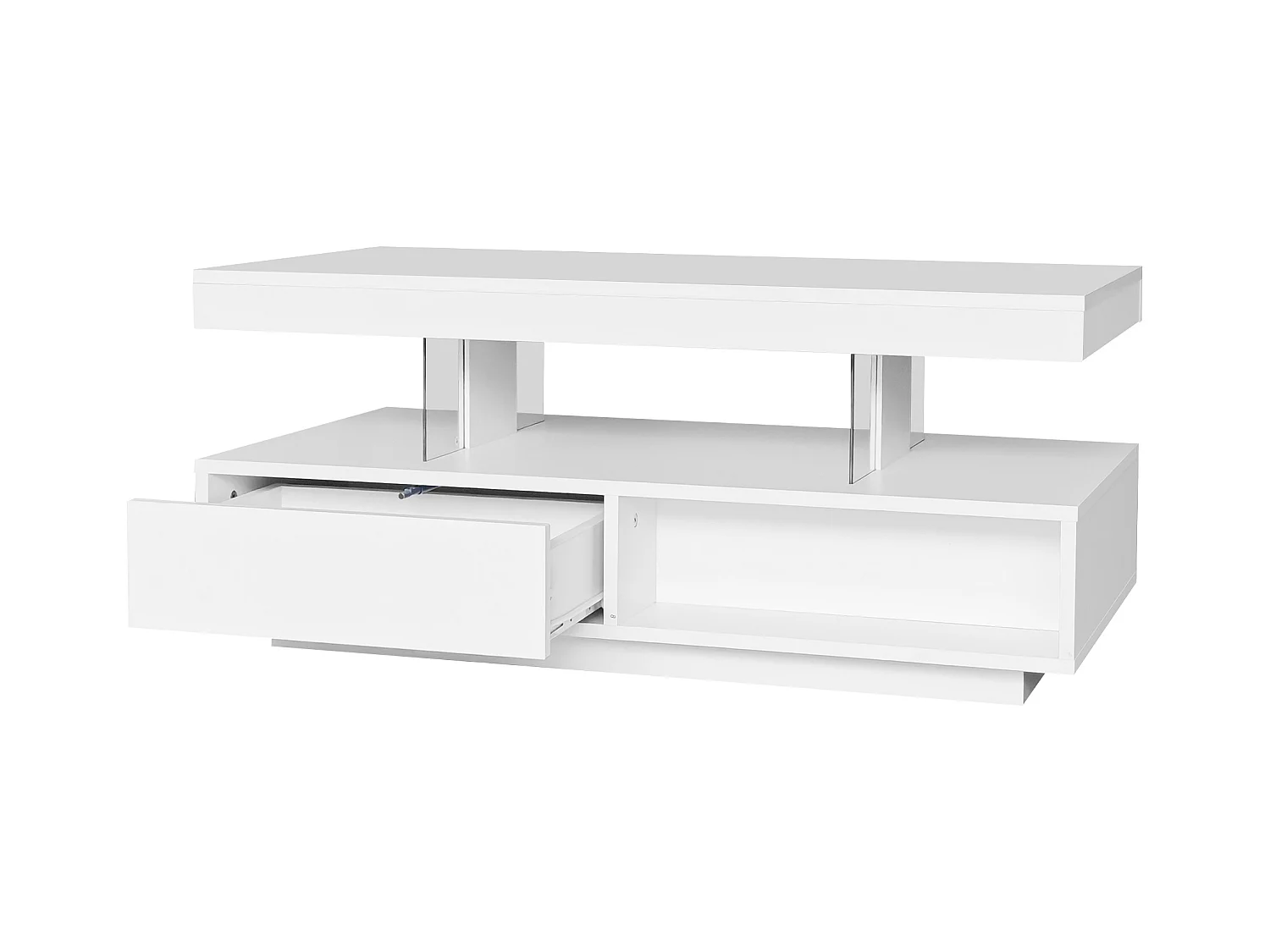 Tavolino con LED - cassetto e vani a giorno - Bianco
