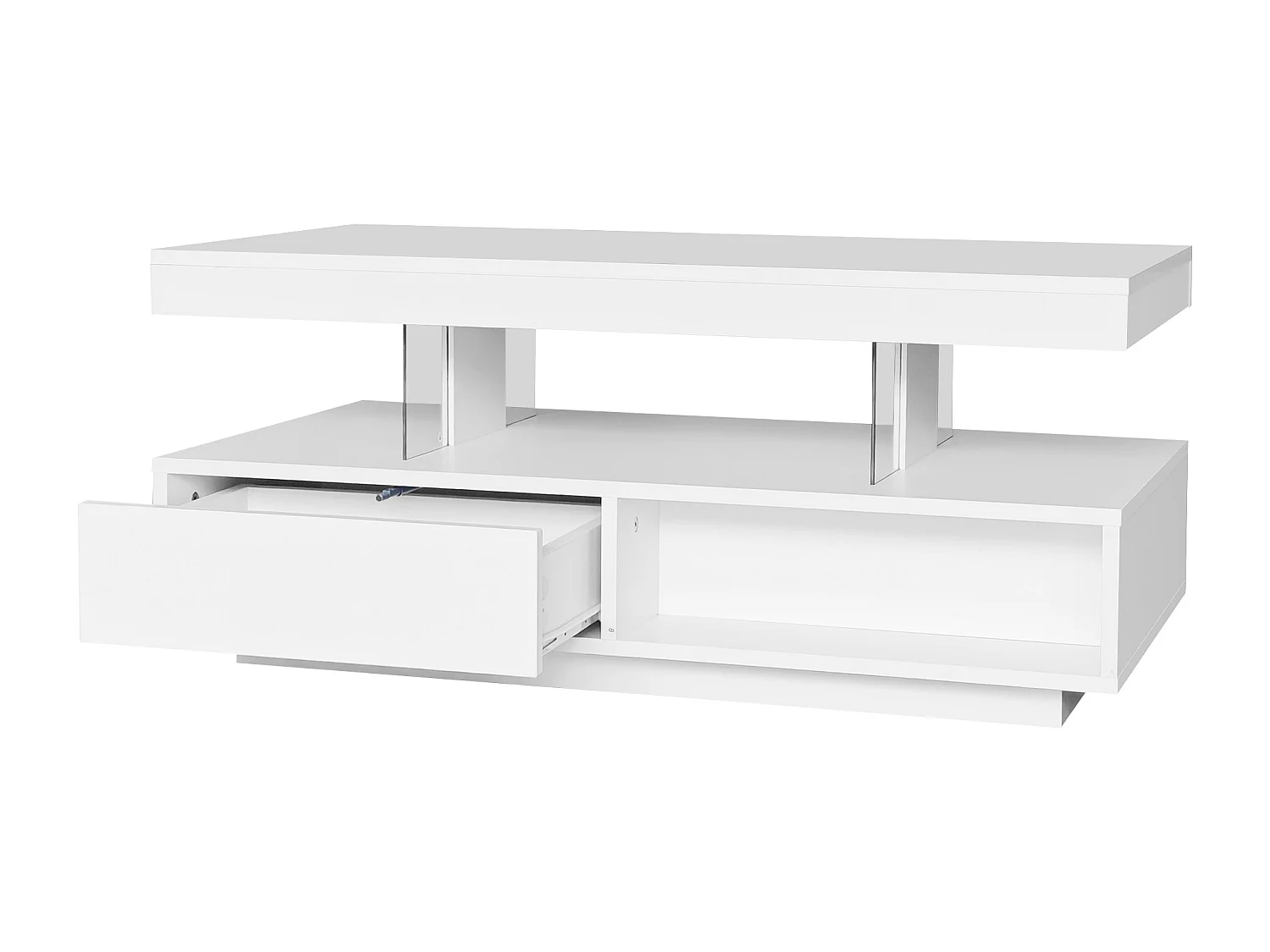 Table basse avec LED - 1 tiroir et des compartiments ouverts - style moderne - Blanc