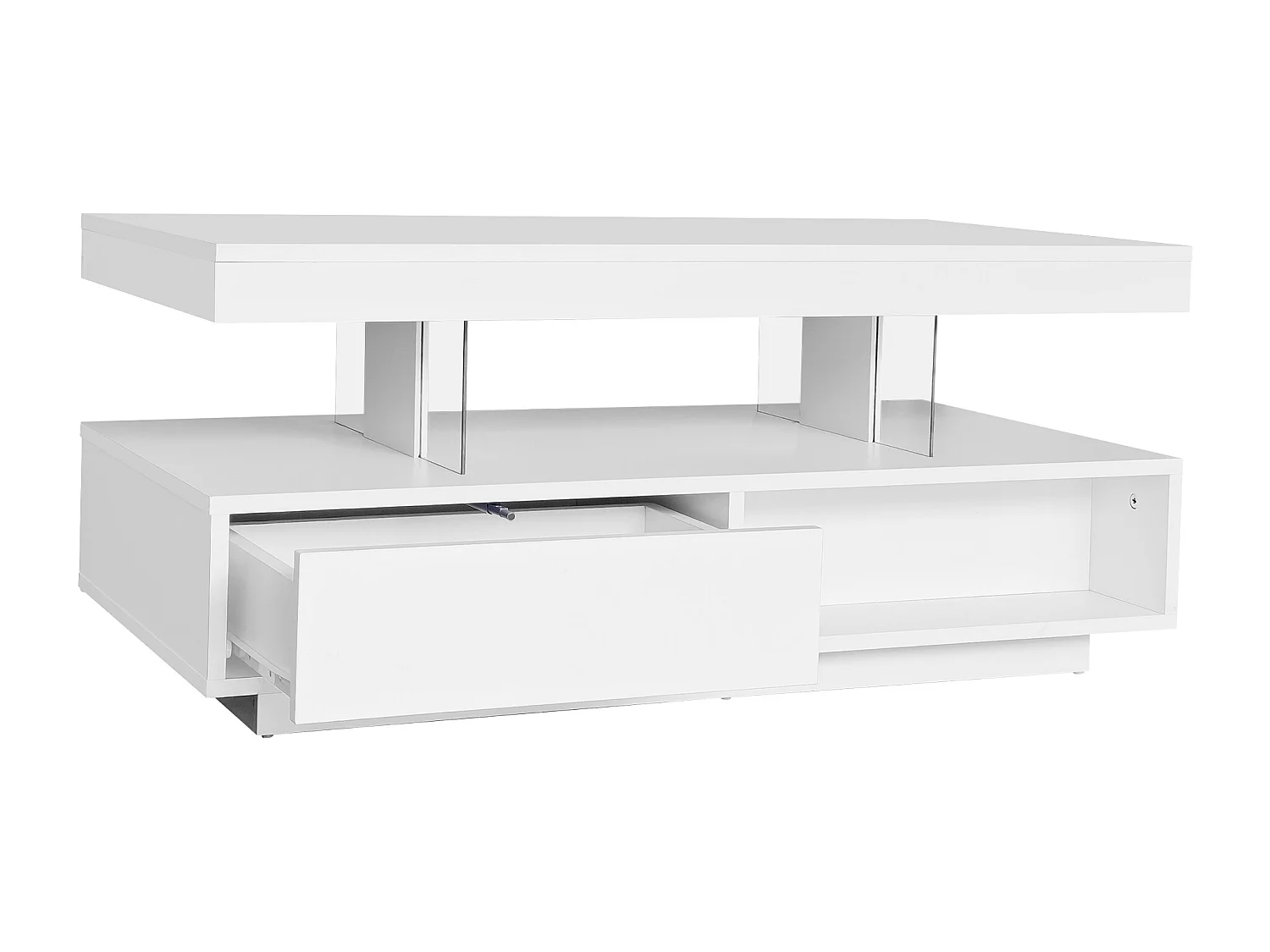 Table basse avec LED - 1 tiroir et des compartiments ouverts - style moderne - Blanc