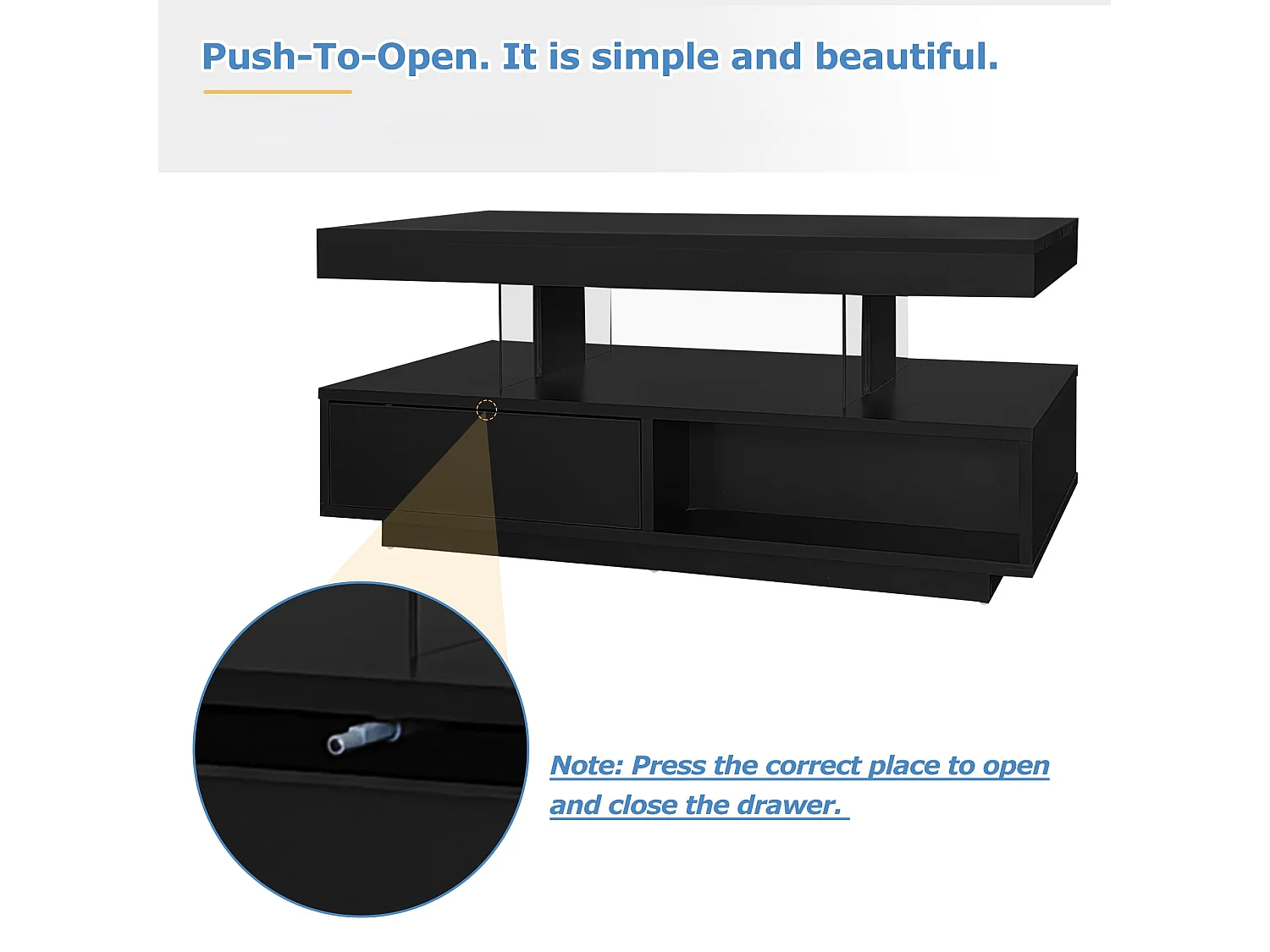 Table basse avec LED - 1 tiroir et des compartiments ouverts - style moderne - Noir