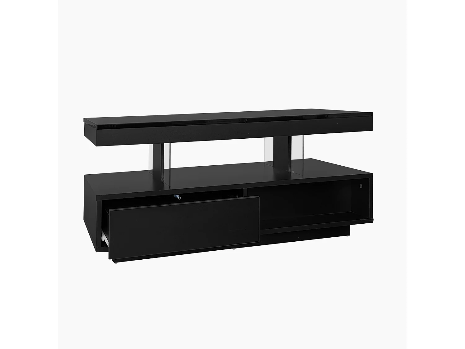Table basse avec LED - 1 tiroir et des compartiments ouverts - style moderne - Noir