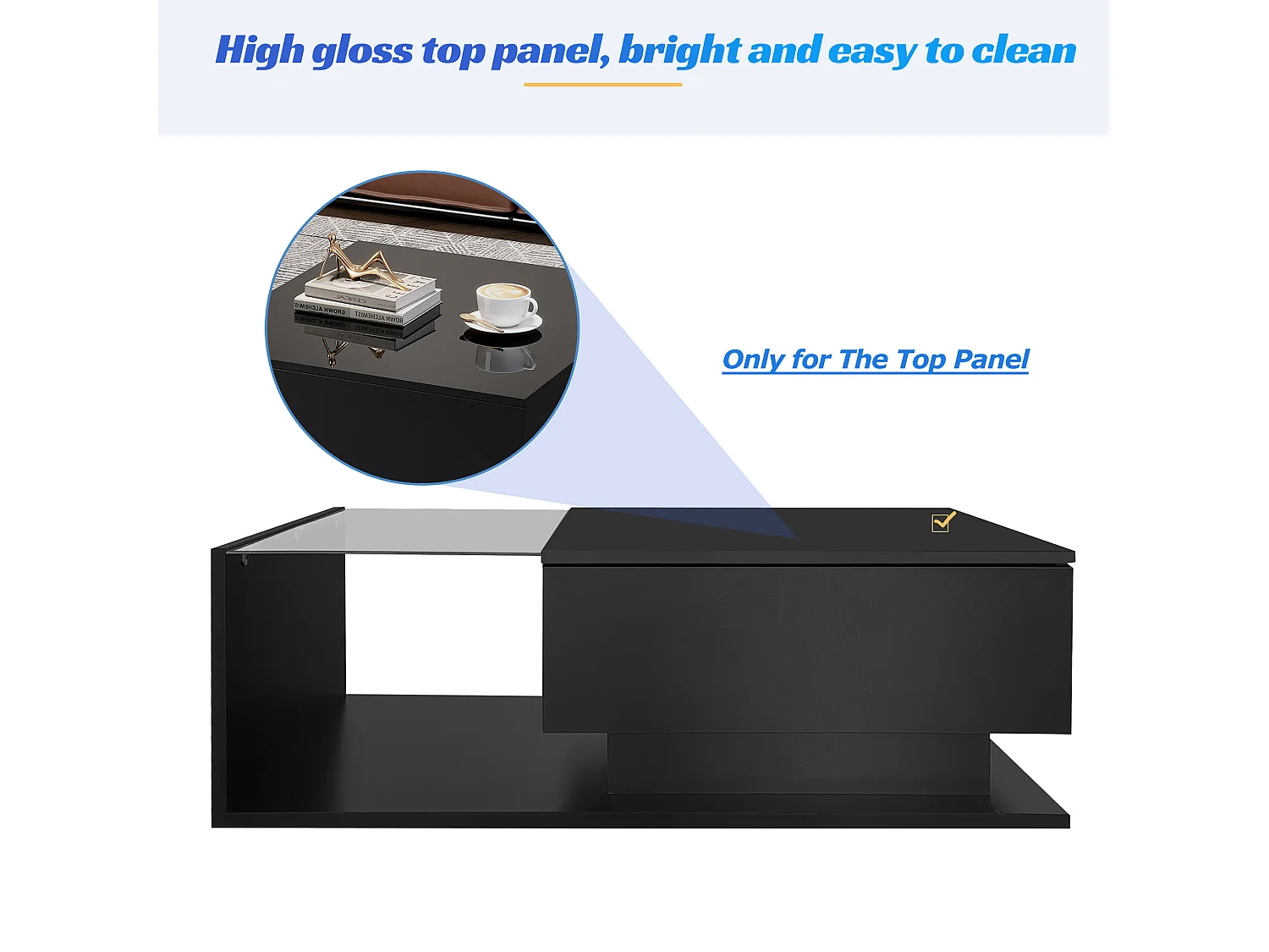 Salontafel met LED-verlichting - met glazen blad en lades - Zwart