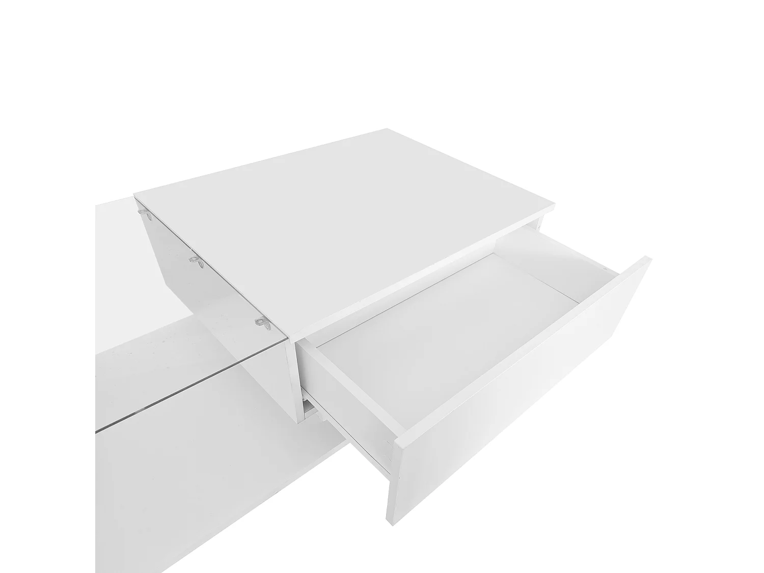 Table basse avec éclairage LED - avec plateau en verre et tiroirs - Blanc