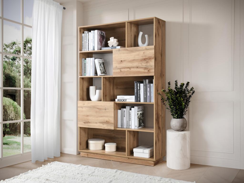 Bibliothèque avec 2 portes et 8 niches - Naturel clair - CEVANIA