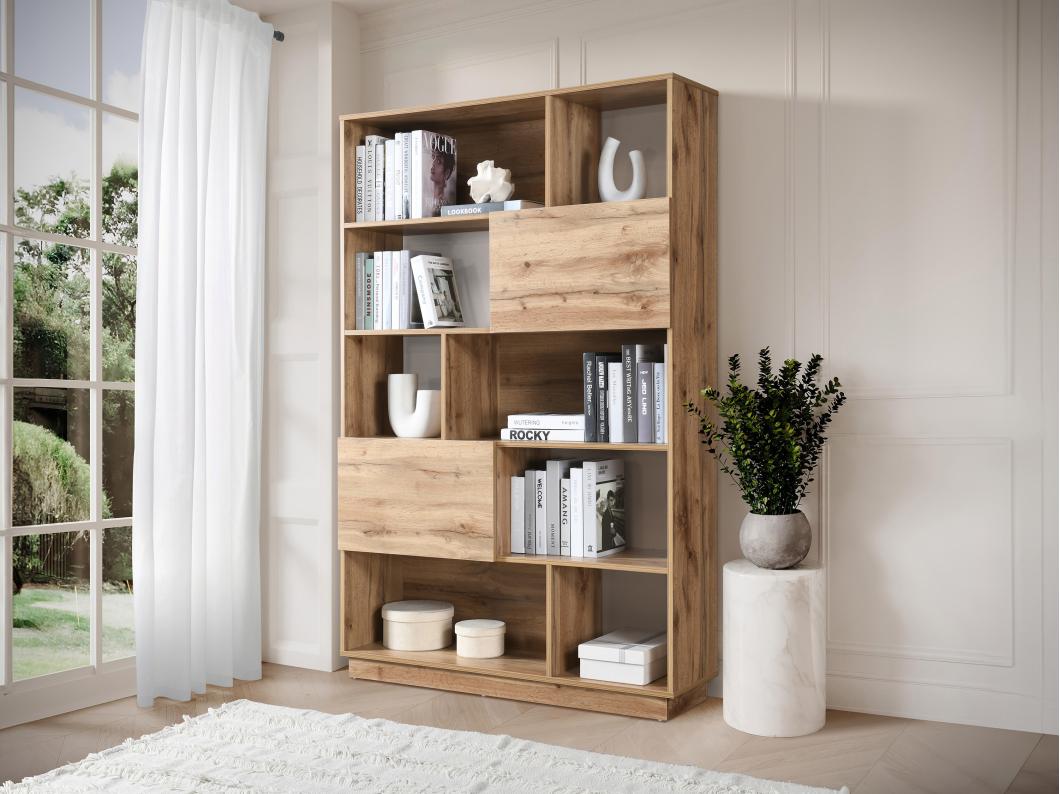 Bibliothèque avec 2 portes et 8 niches - Naturel clair - CEVANIA