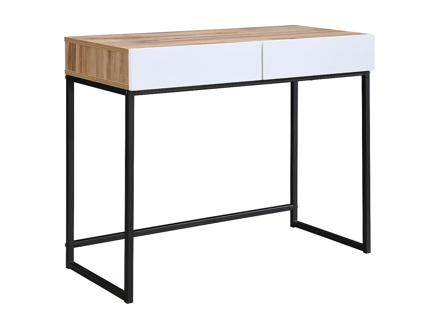 Console-bureau met 2 lades - Wit en naturel - CEVANIA