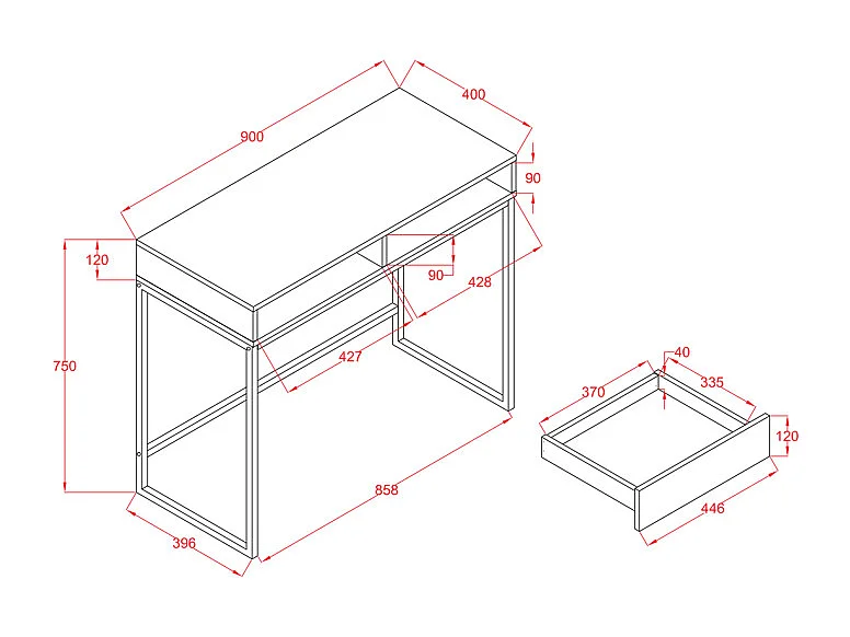 Konsolenschreibtisch mit 2 Schubladen - Weiß & Holzfarben - CEVANIA