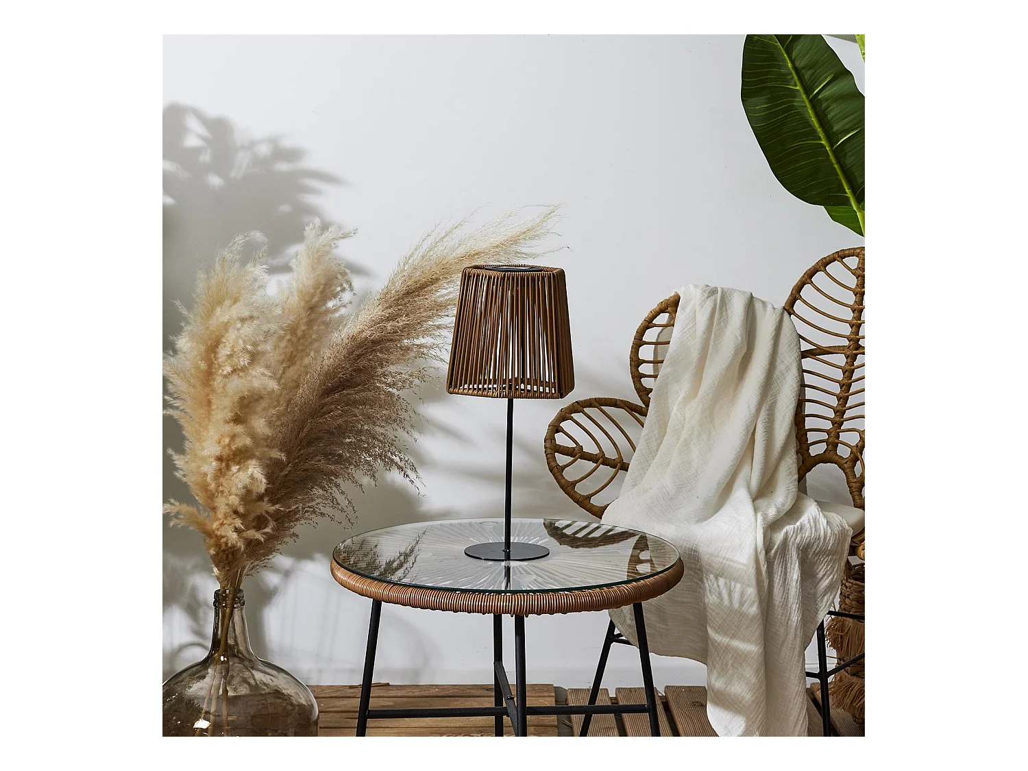 Lampe De Table Solaire Beige H40cm Marron