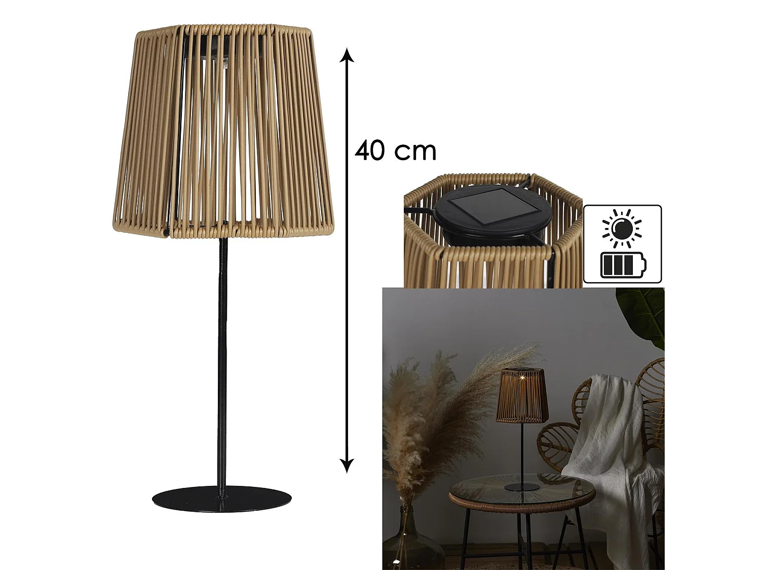 Lampe De Table Solaire Beige H40cm Marron